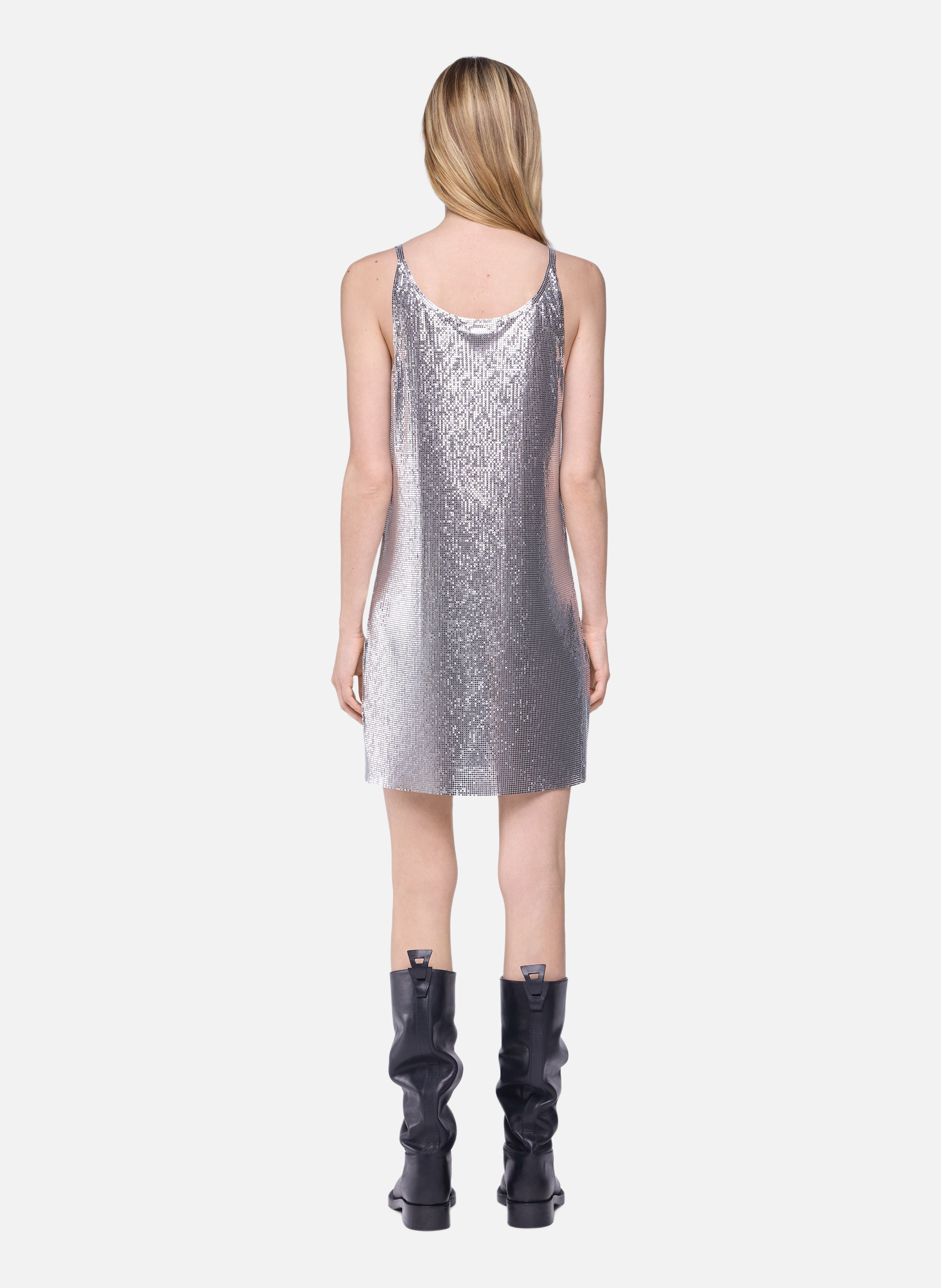 Mini-robe débardeur en mesh RABANNE Argent