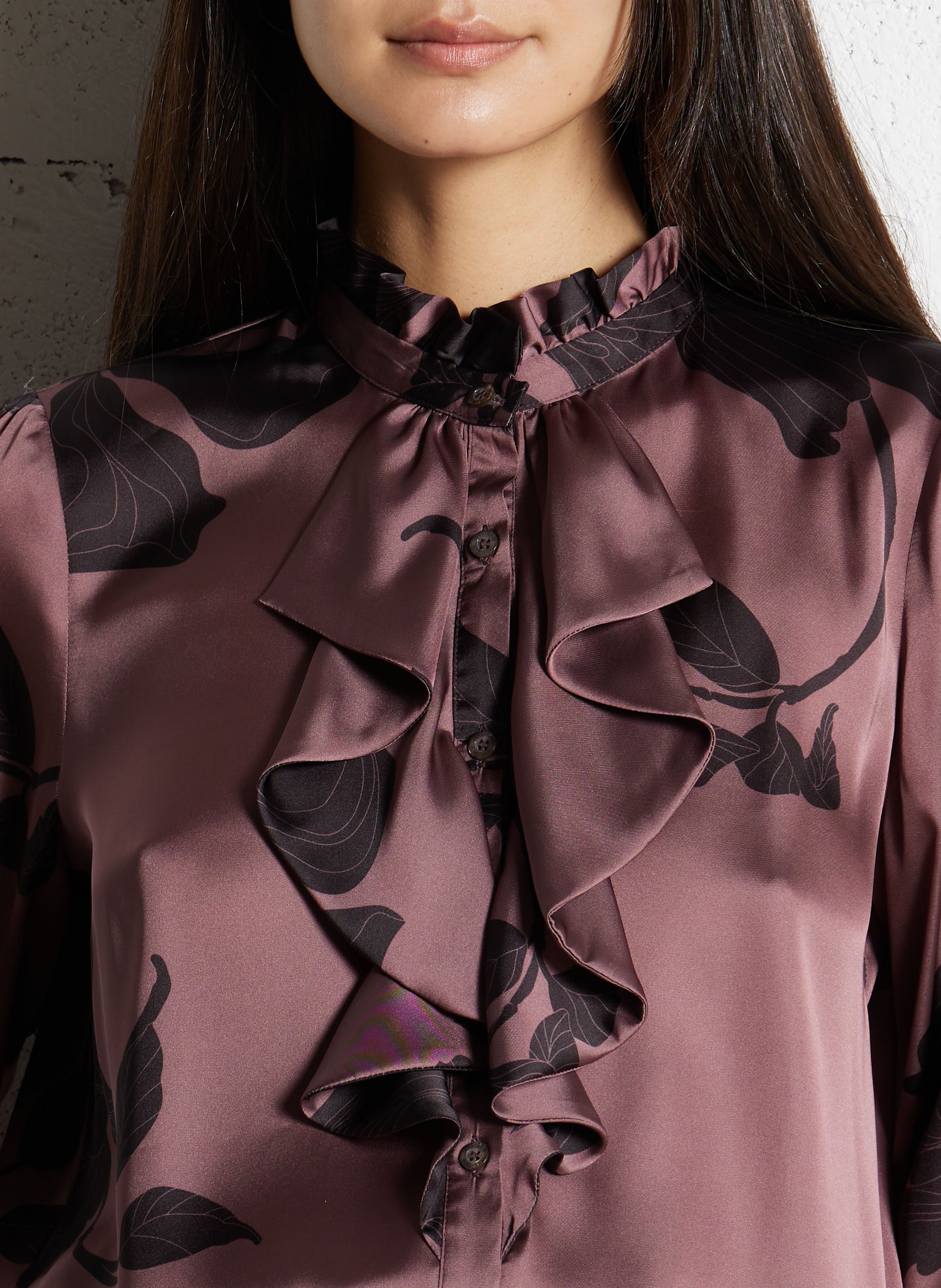 Chemise ample à jabot imprimé floral IKKS Marron