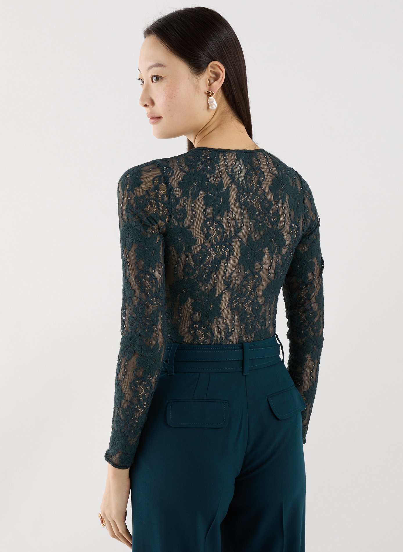 Long-sleeved lace bodysuit ZIMMERMANN Green