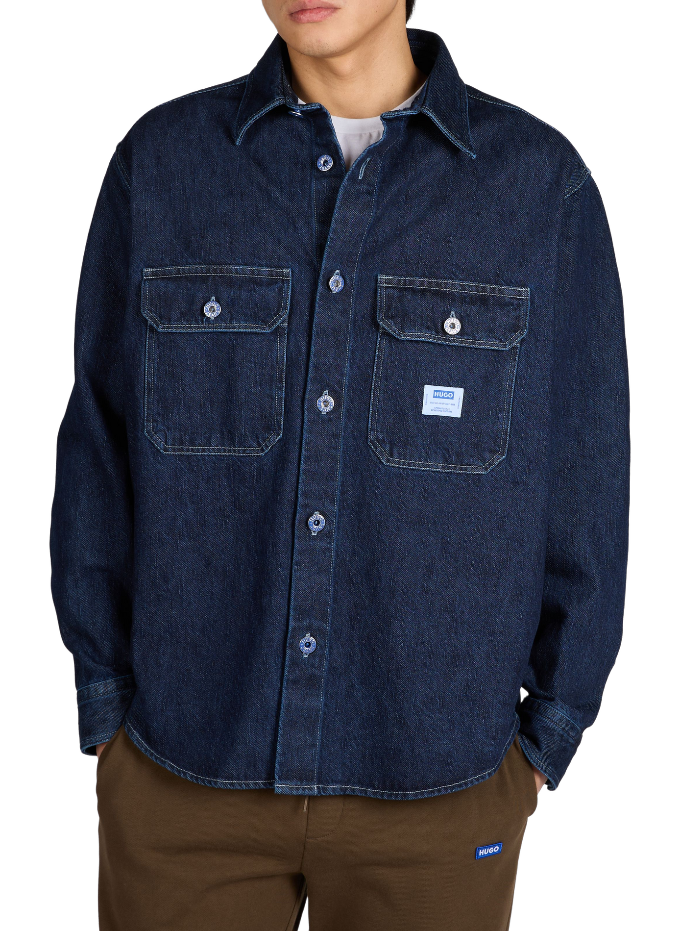 Oversized cotton denim shirt HUGO BLUE Blue