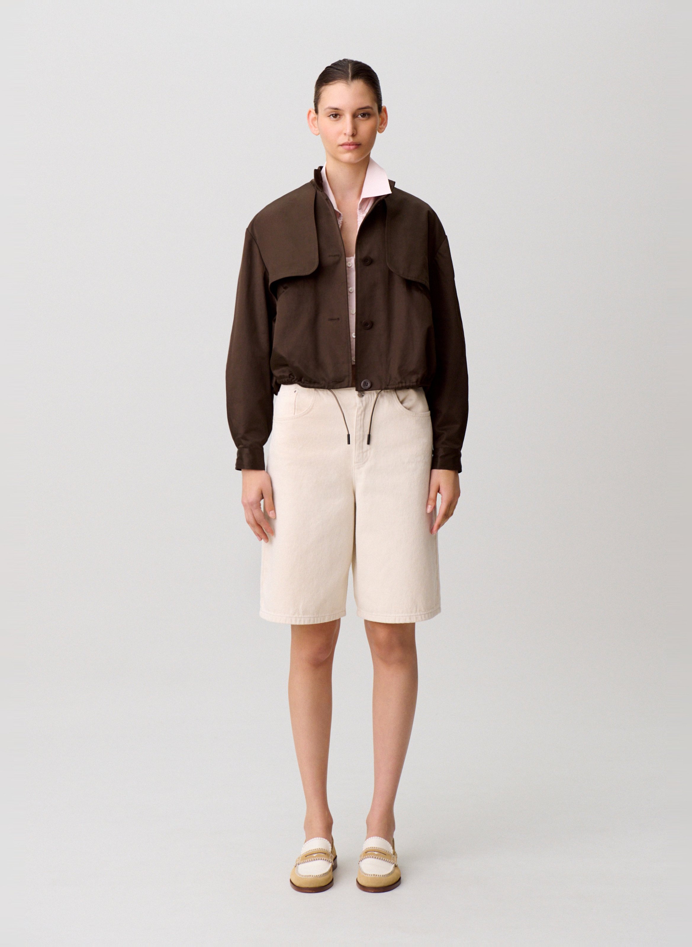 Blouson oversize col montant en coton mélangé CLAUDIE PIERLOT Marron