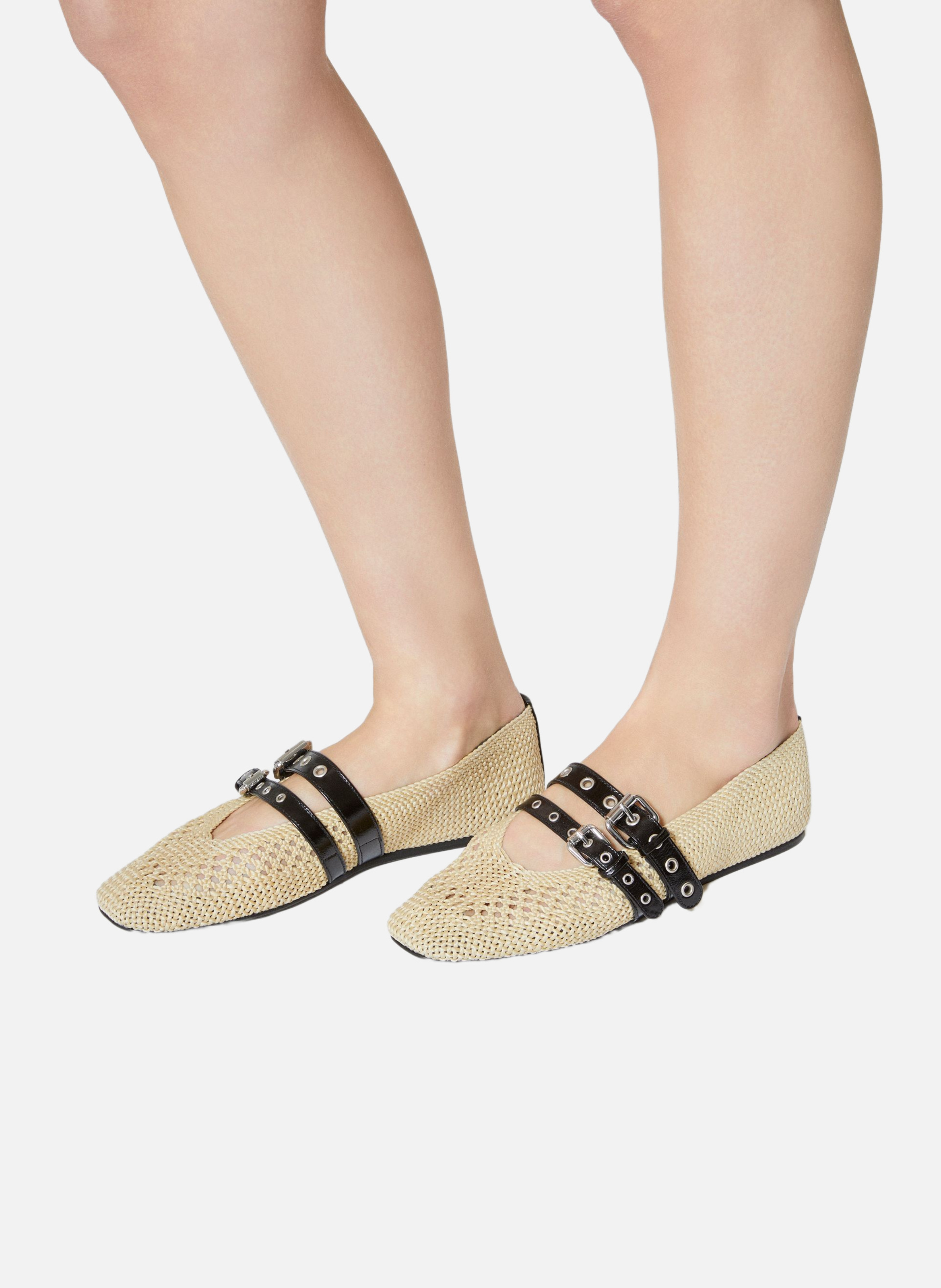 Ballerine en raphia et cuir THE KOOPLES Beige