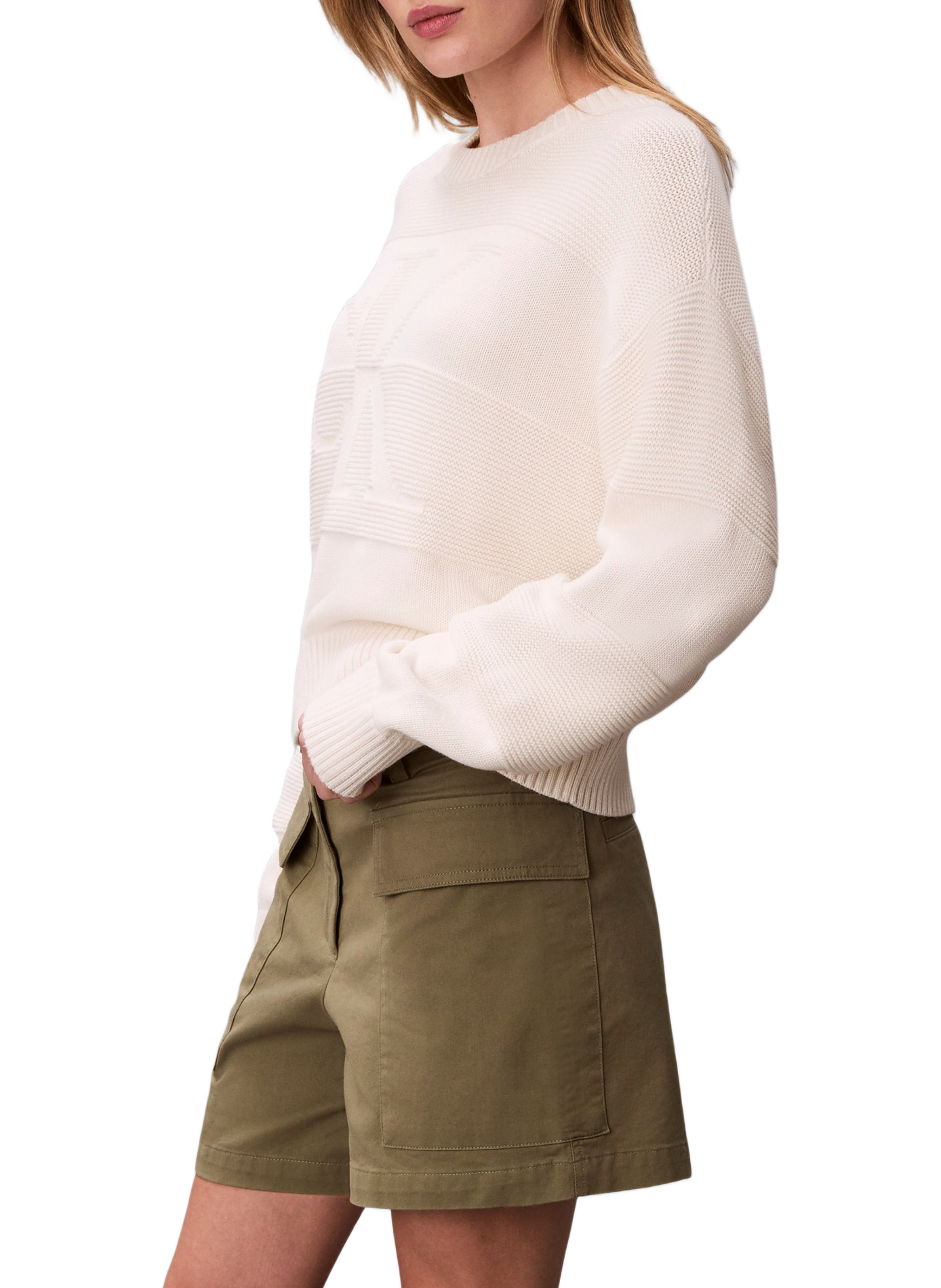 Pull côtelé à logo en coton CALVIN KLEIN Beige