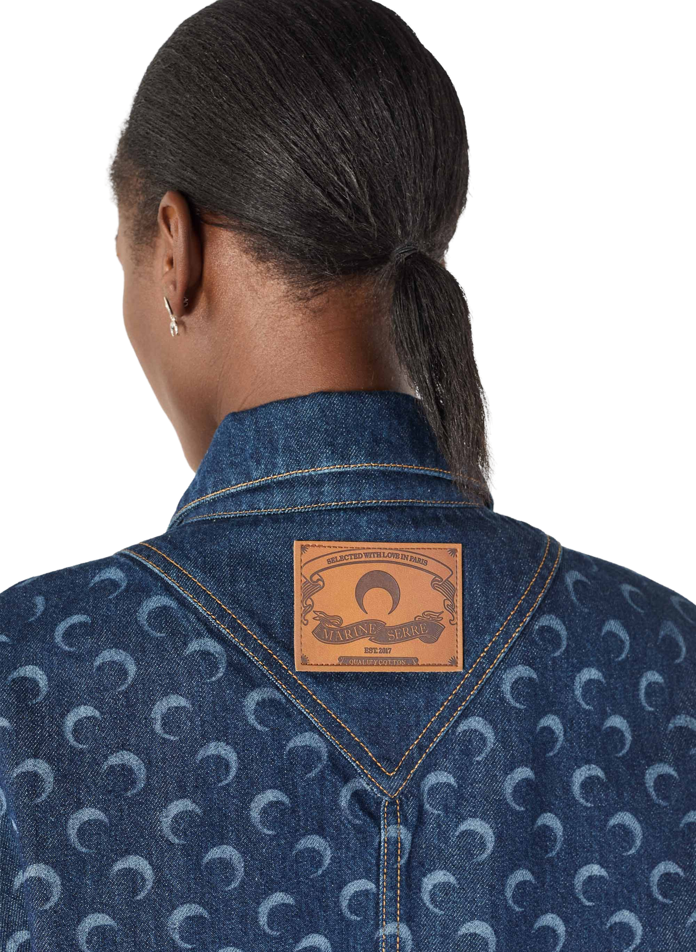Veste trucker ceinturée en denim bleu nuit unisexe MARINE SERRE Blauw