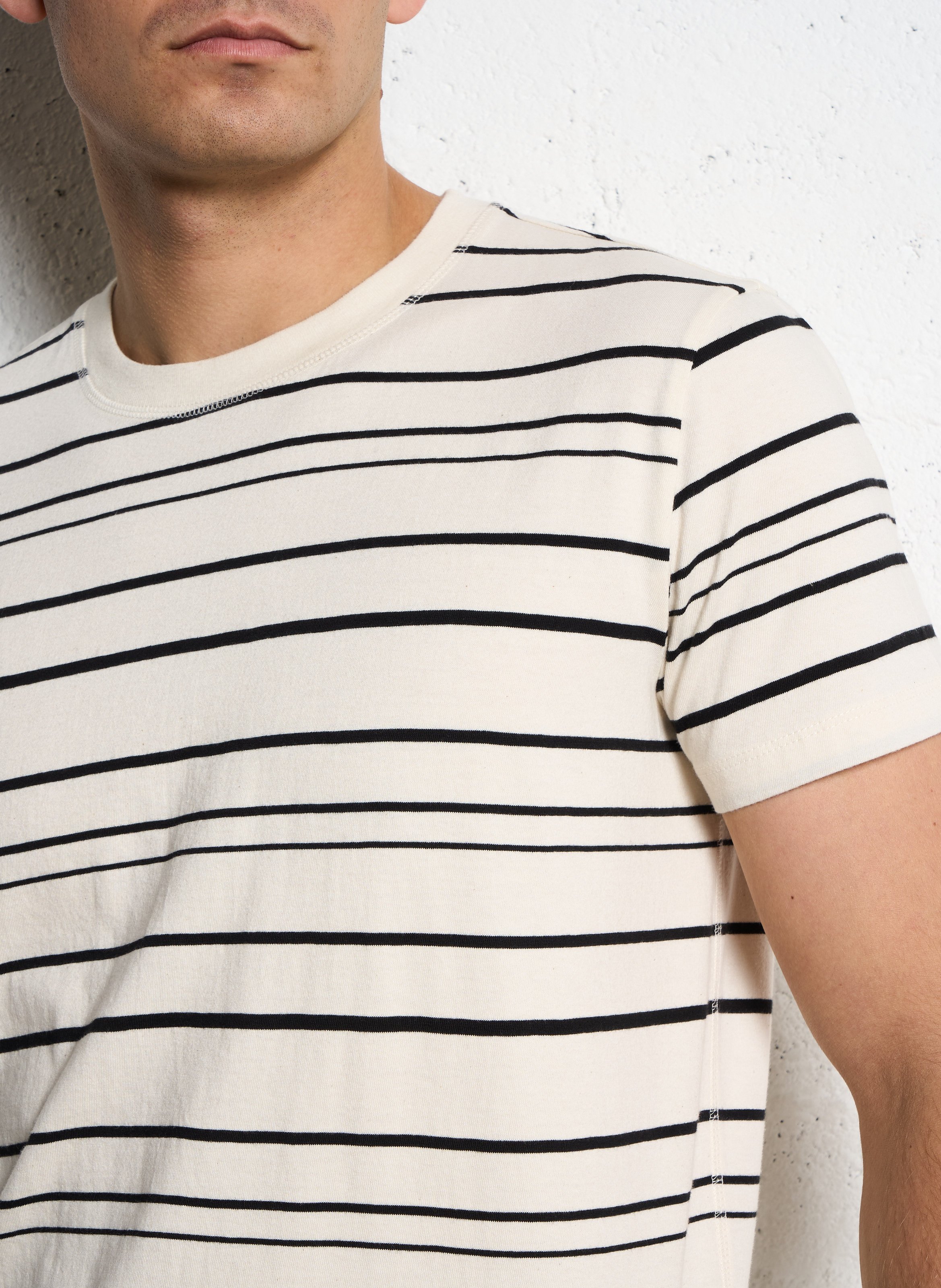 Tee-shirt droit col rond rayé en coton IKKS Blanc