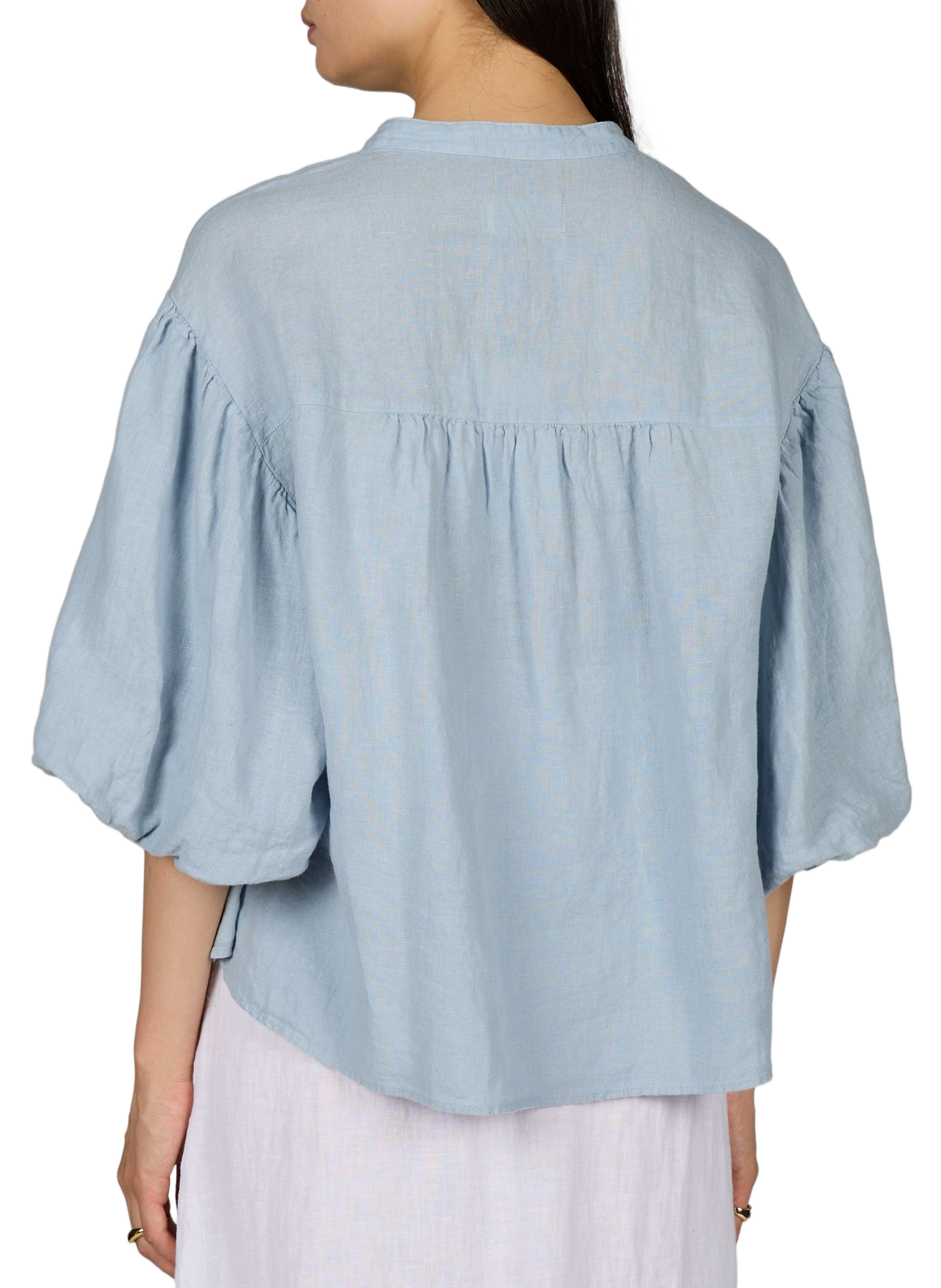 Linen blouse with puff sleeves MR MOOD Blue