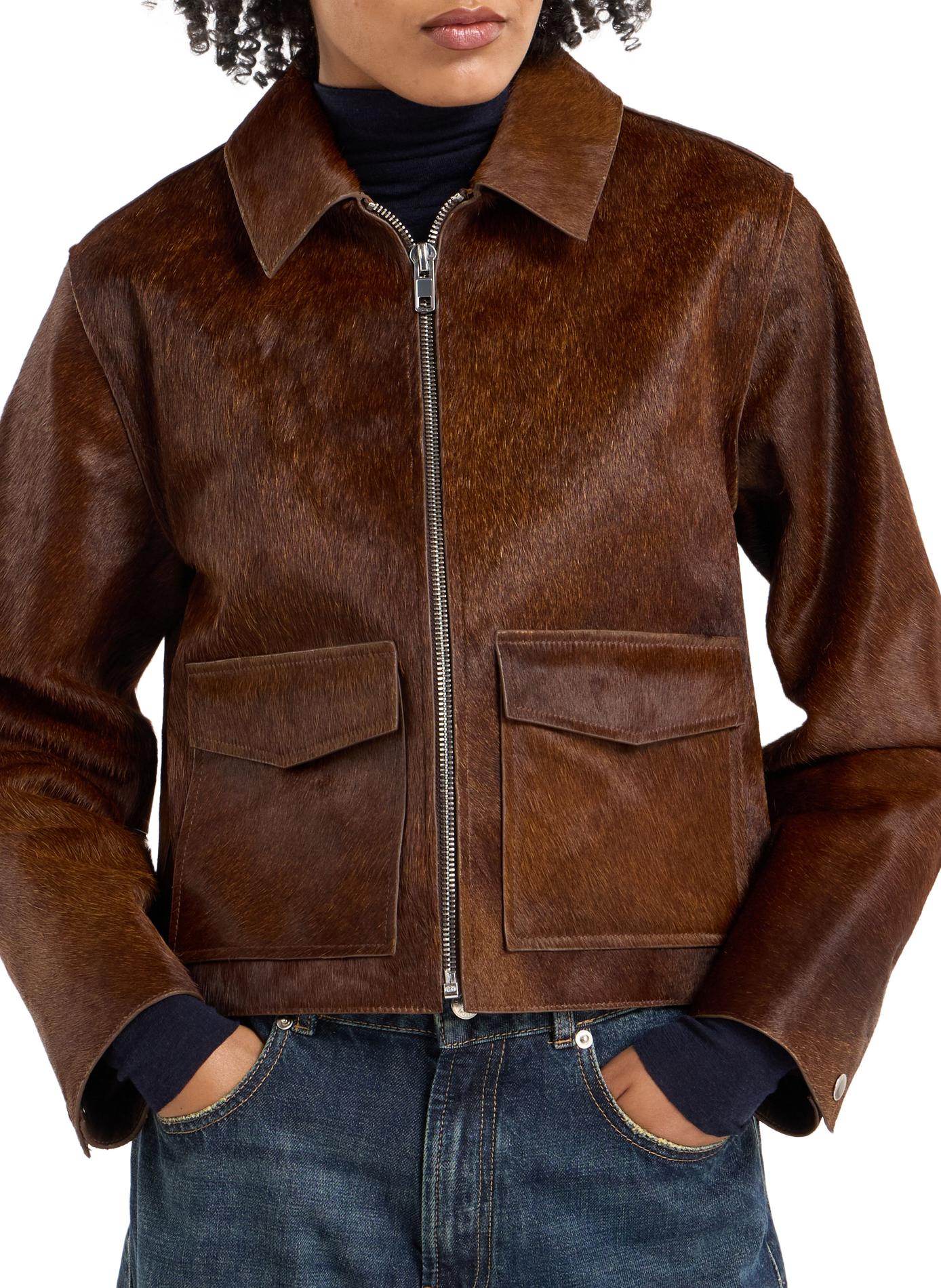 Short Bumiu jacket in pony leather SAISON 1865 Brown