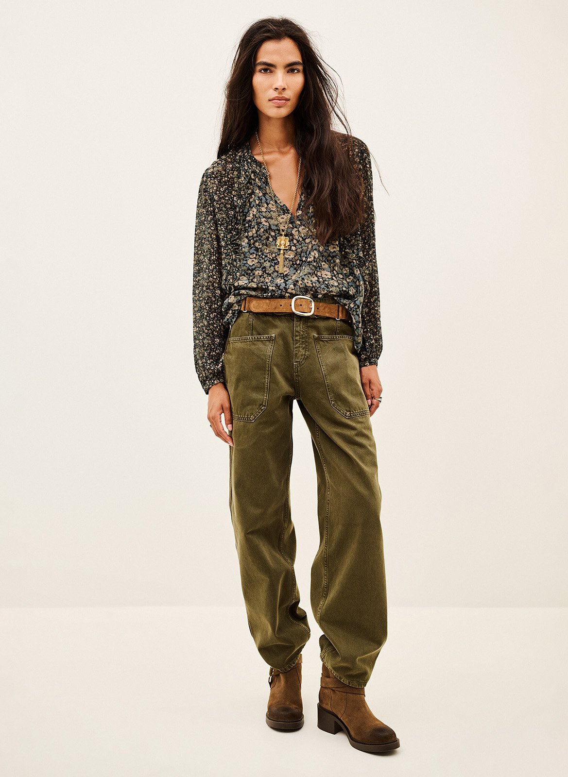 Ruime bedrukte blouse Kross BA&SH Kaki