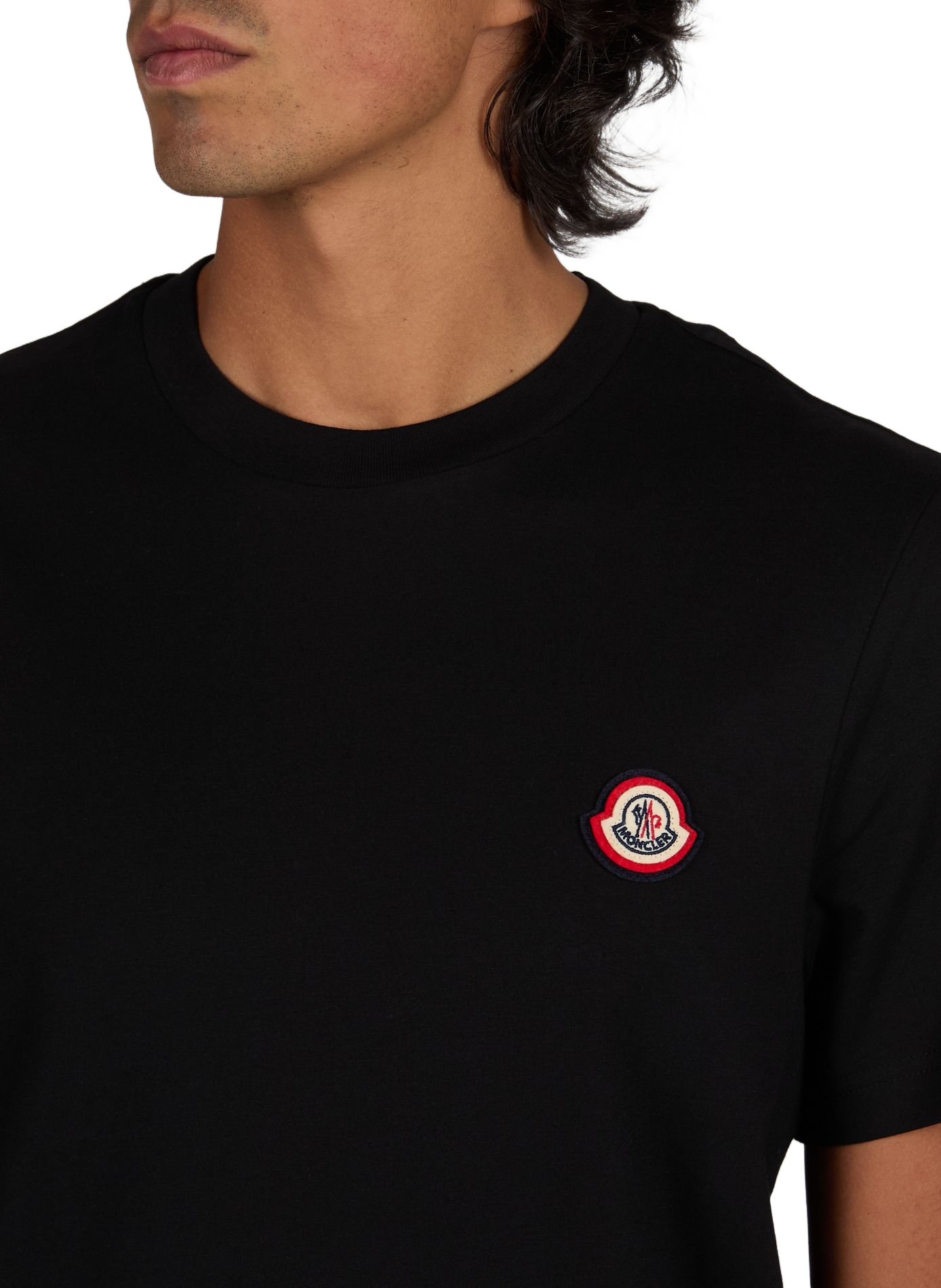 Gerades einfarbiges T-Shirt mit Rundhalsausschnitt MONCLER Schwarz