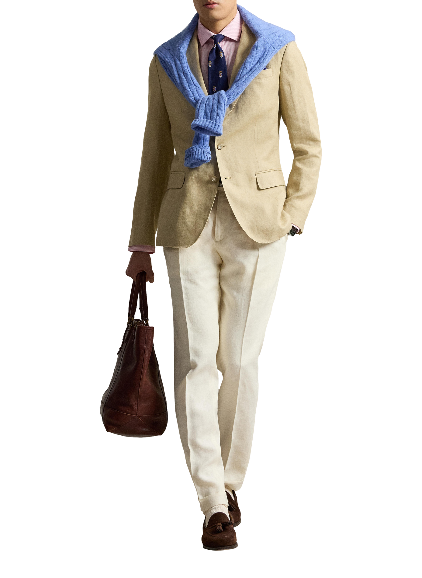 Blazer cintré en lin mélangé POLO RALPH LAUREN Beige