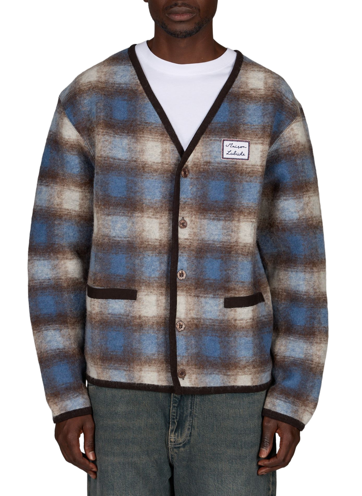 Barroux Karo-Wollmischung Cardigan. MAISON LABICHE Braun