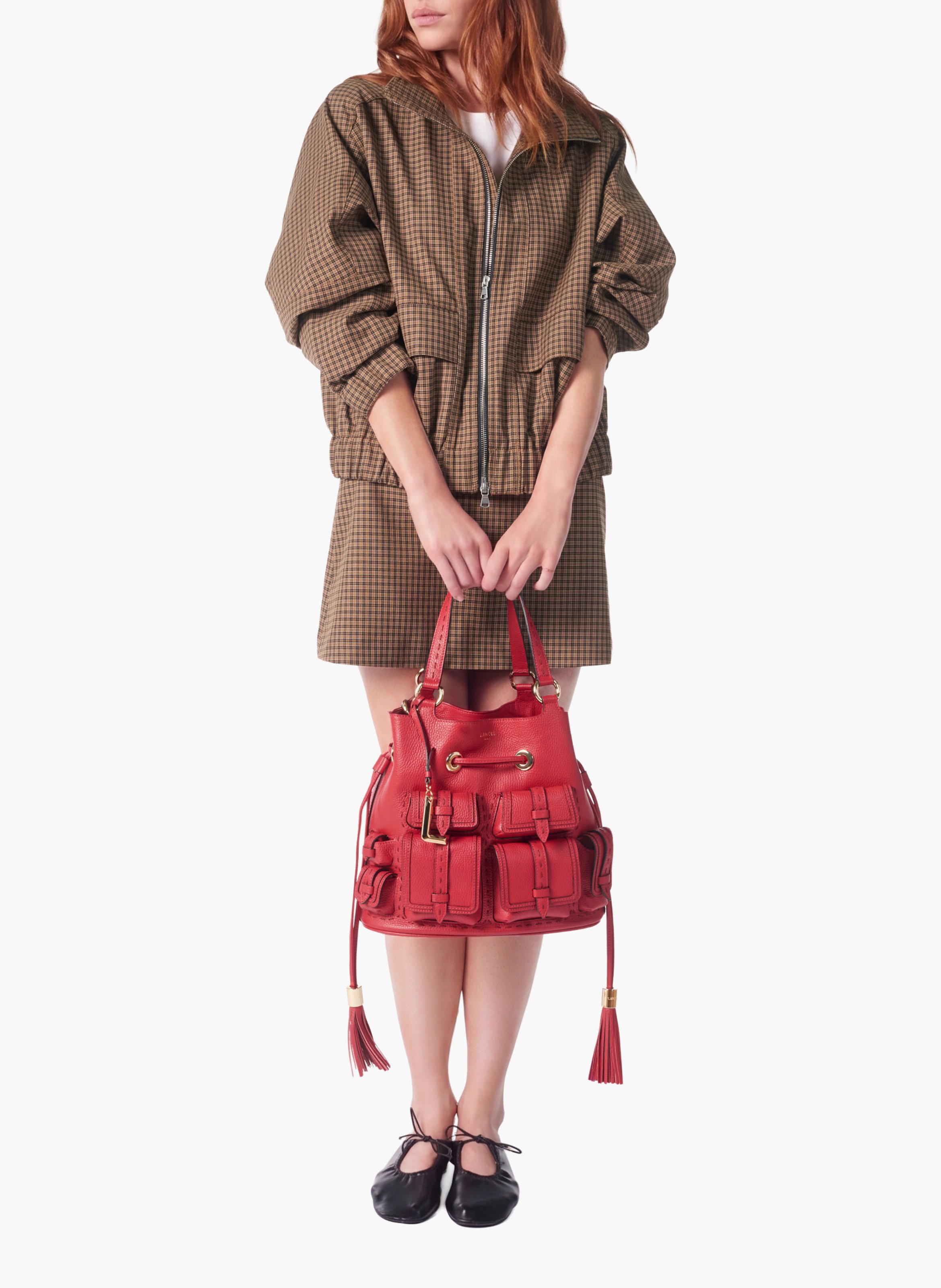 Sac seau premier flirt de lancel en animation 150y multipoches : cuir de vachette graine LANCEL Rouge