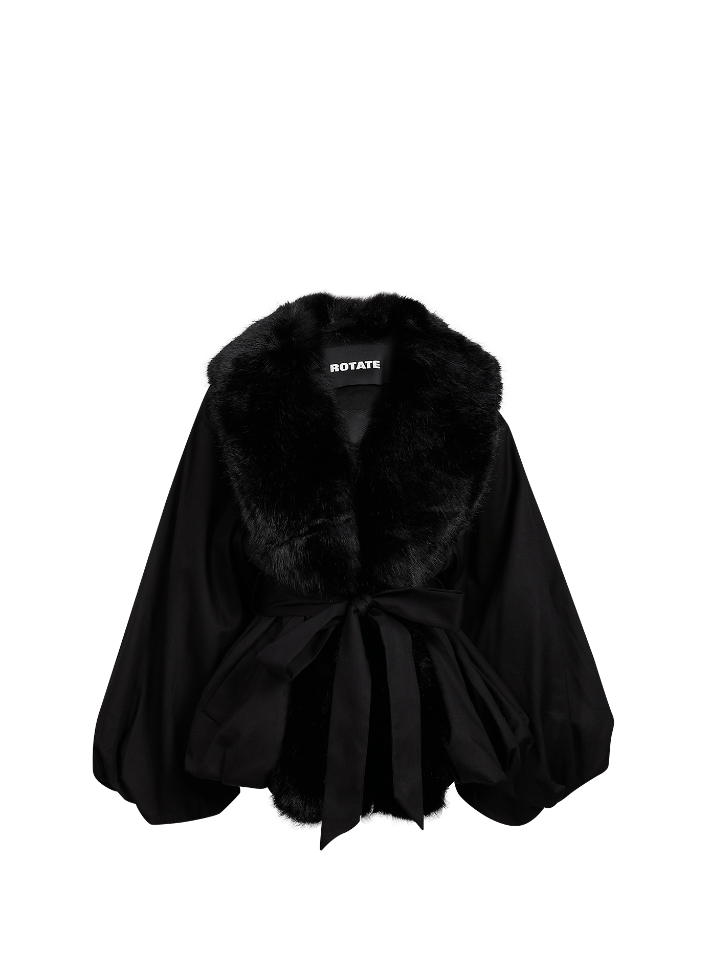 Gürteljacke mit Kragen in Felloptik ROTATE Schwarz