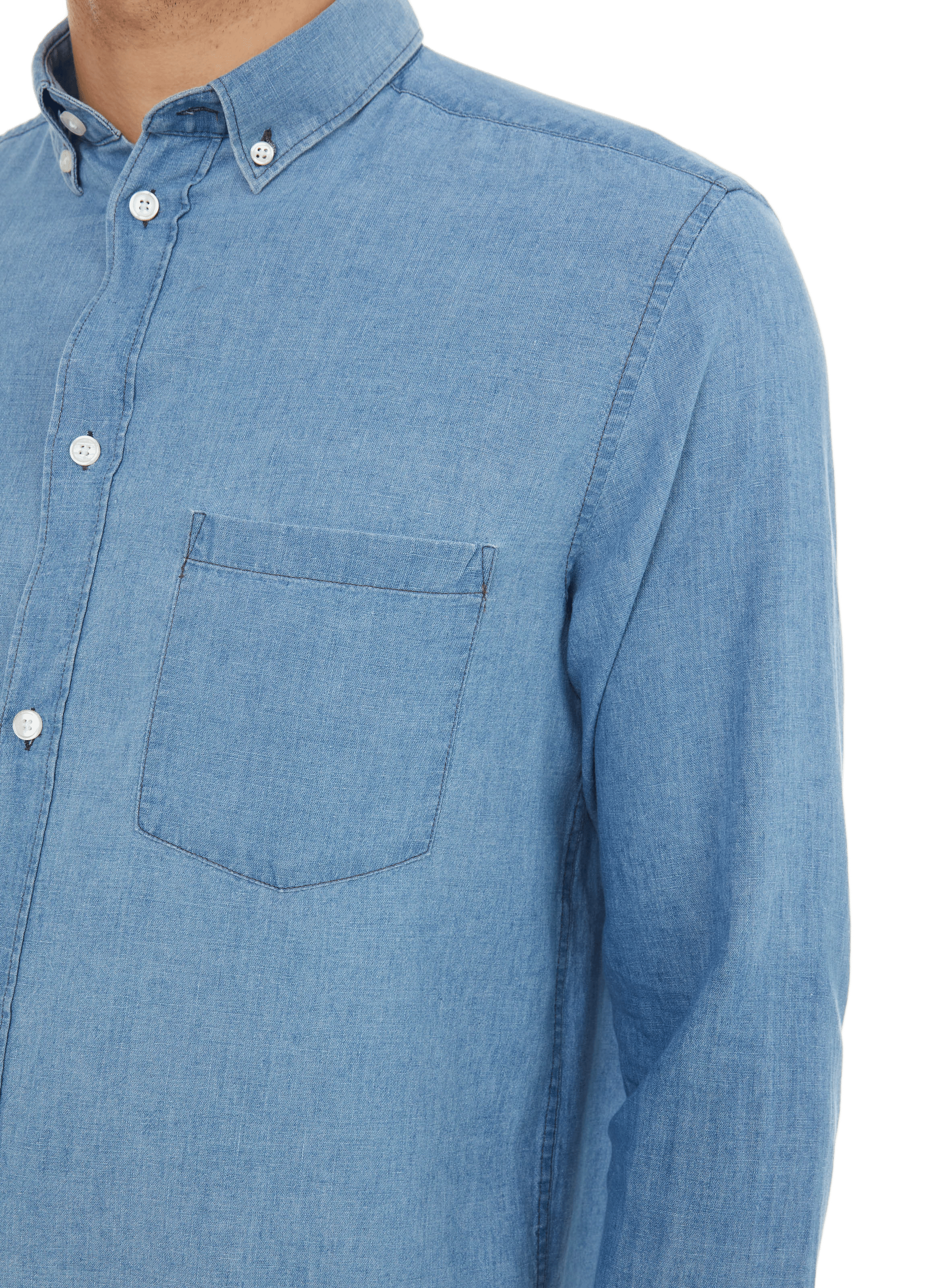 Chemise en lin et coton Denim AU PRINTEMPS PARIS Bleu