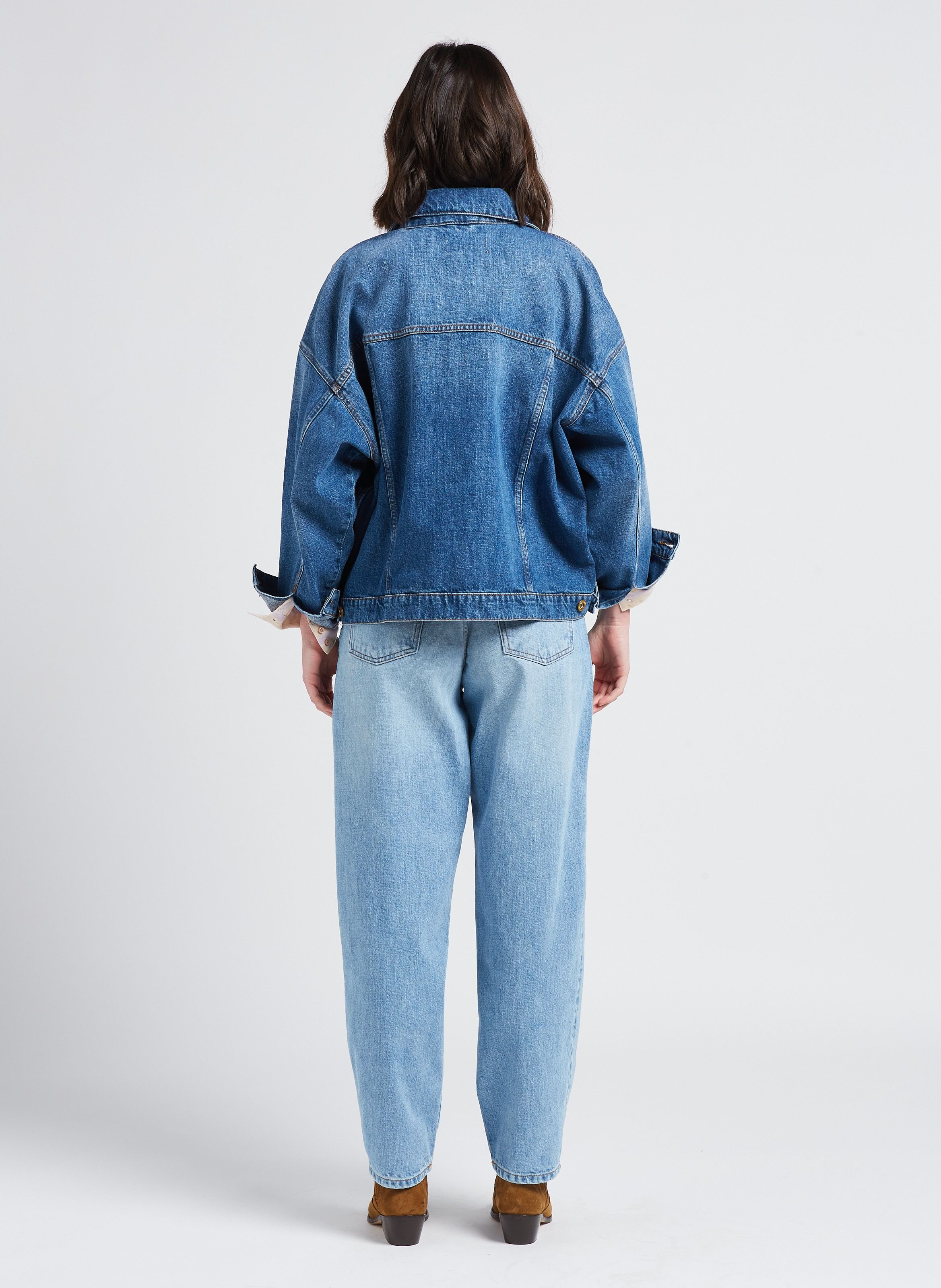 Veste denim délavé ample en coton costello SESSUN Bleu