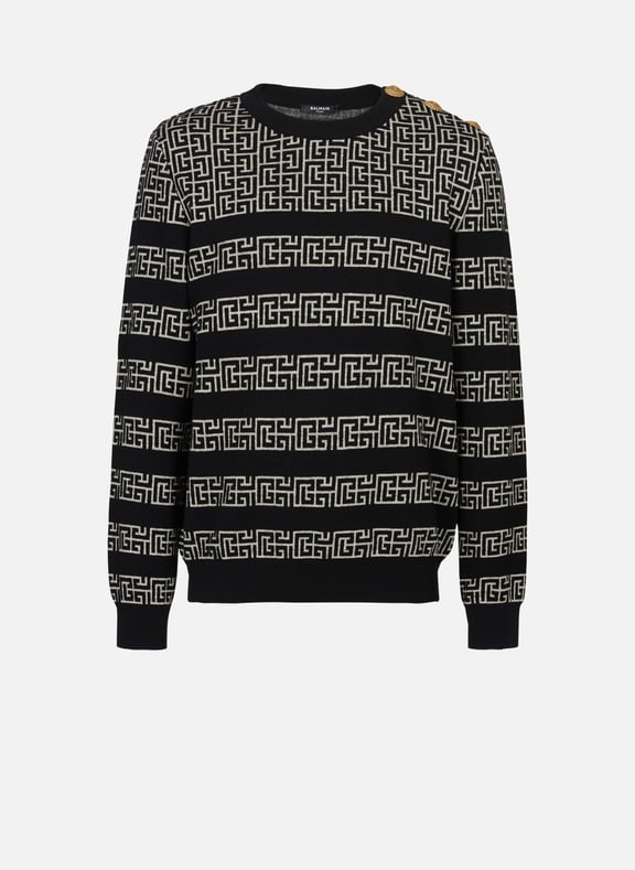 Pull marinière en laine et lin à monogramme pb labyrinthe Noir by BALMAIN BALMAIN Pull marinière en laine et lin à monogramme pb labyrinthe Noir