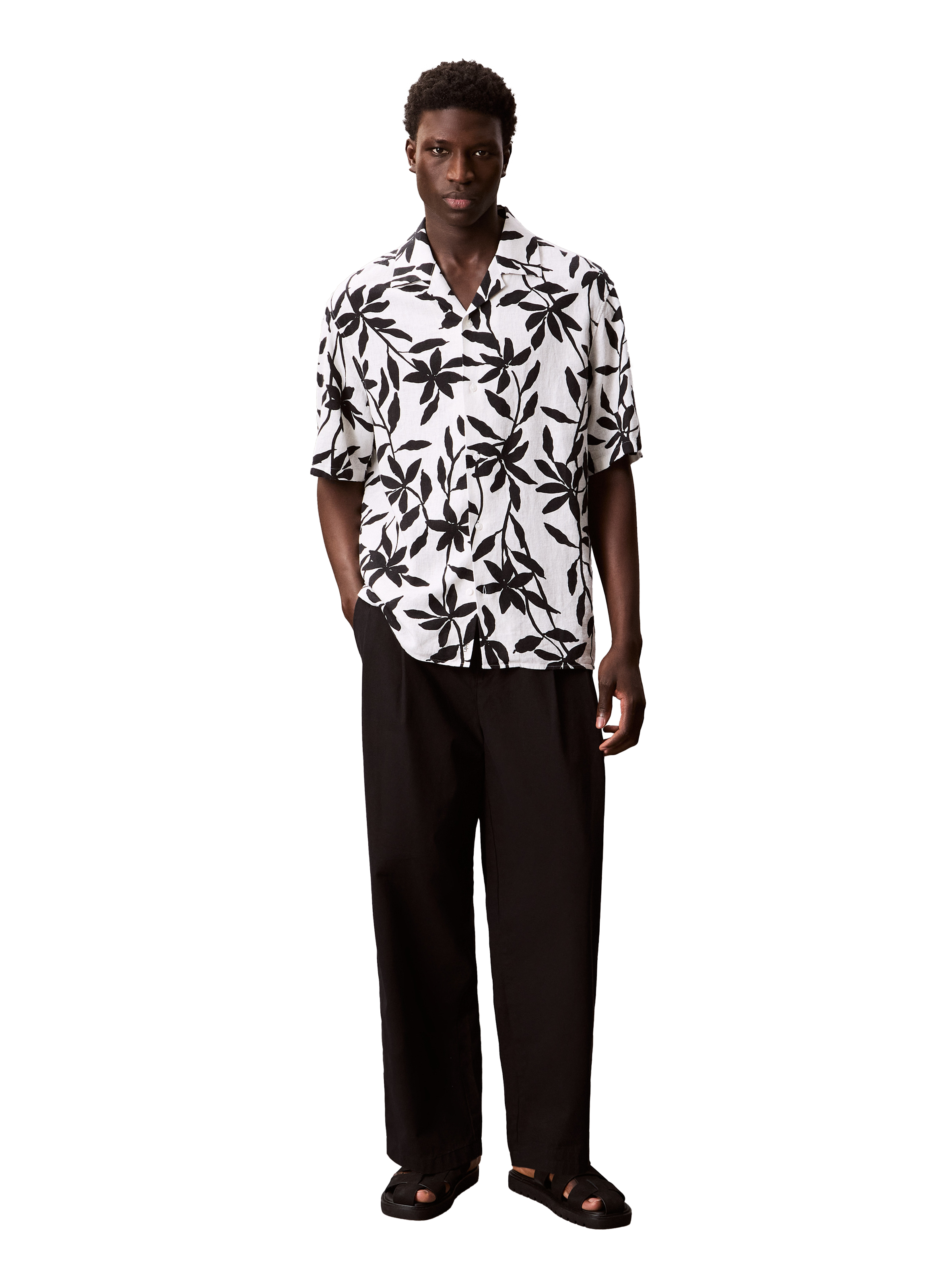 Chemise à motif en coton et lin CALVIN KLEIN Blanc