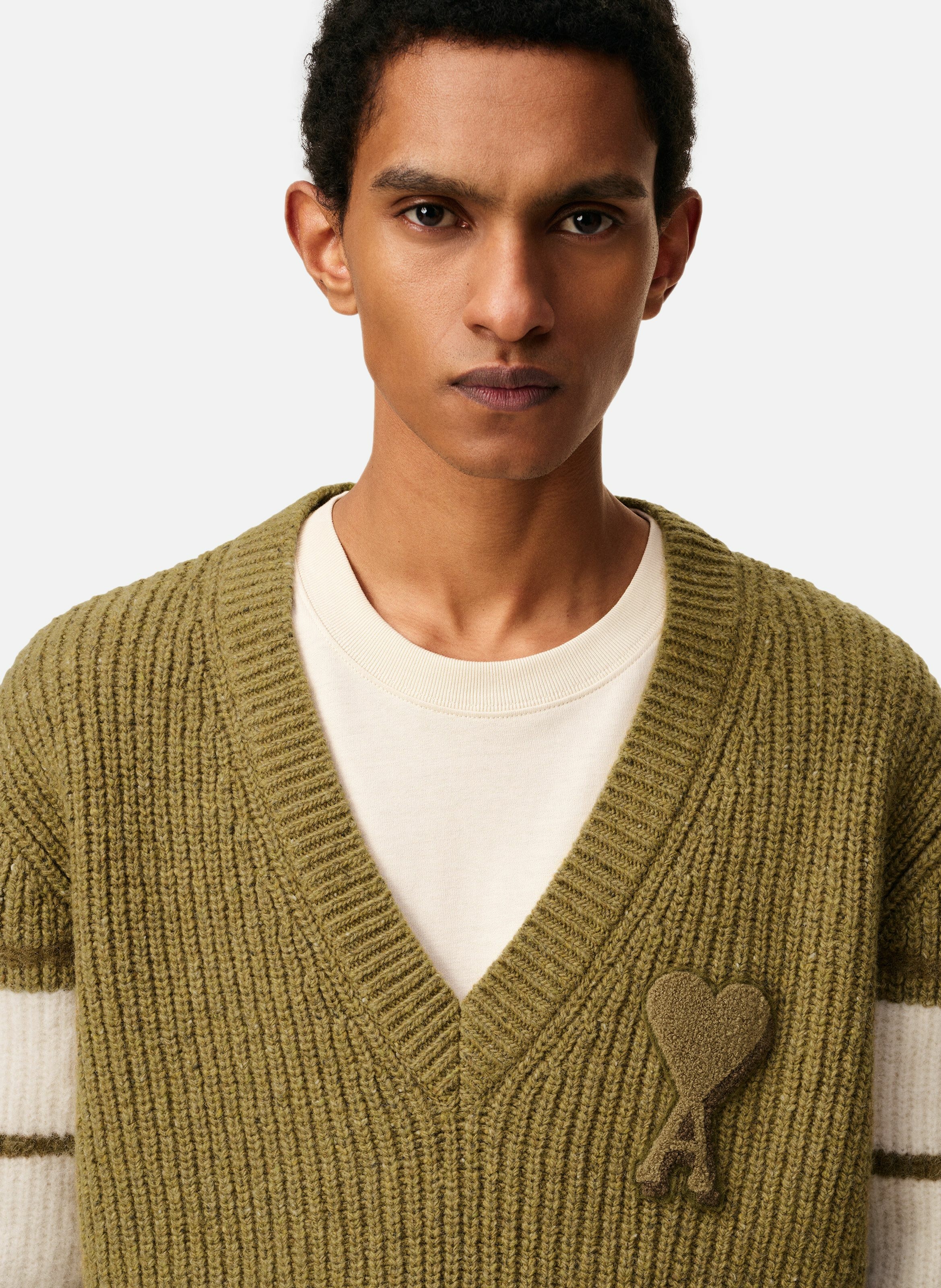 Pull college en laine côtelée unisexe AMI PARIS Vert