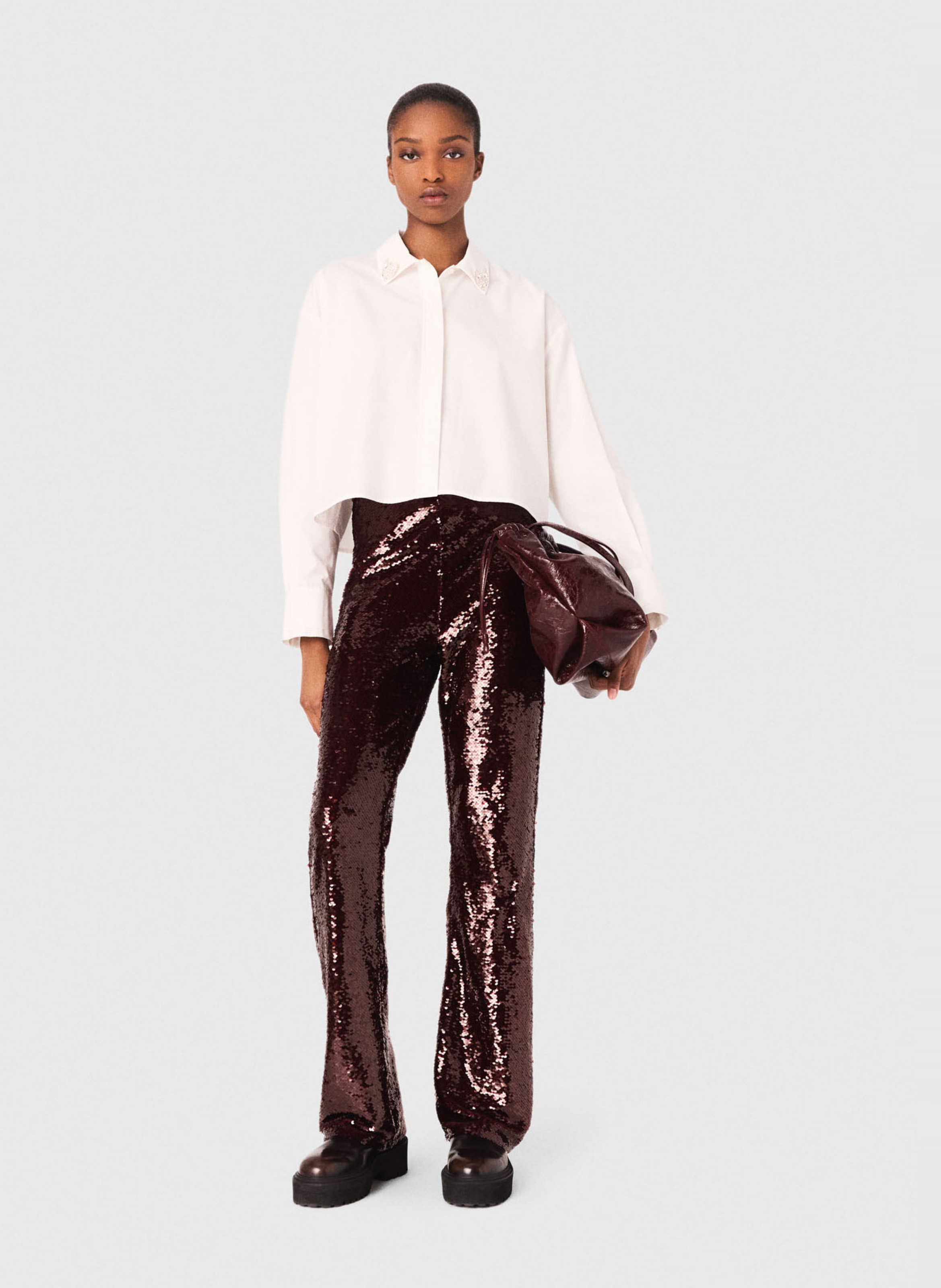 Chemise col classique en coton MAJE Blanc