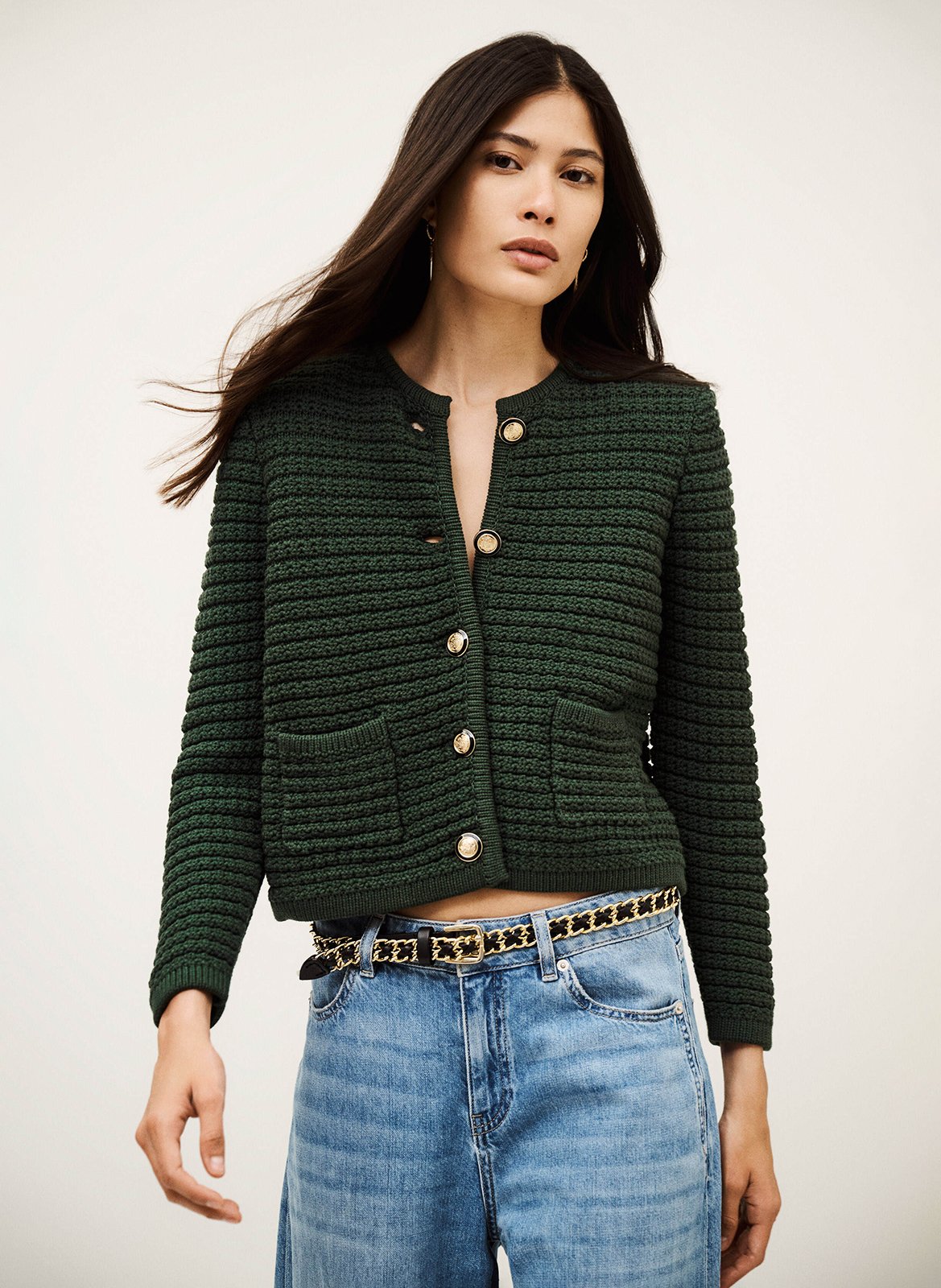 BA&SH Gilet droit en coton mélangé gaspard Vert