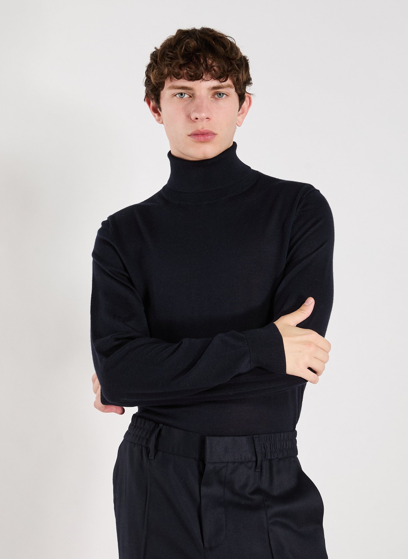HACKETT Pull col roulé en laine mérinos et soie Bleu