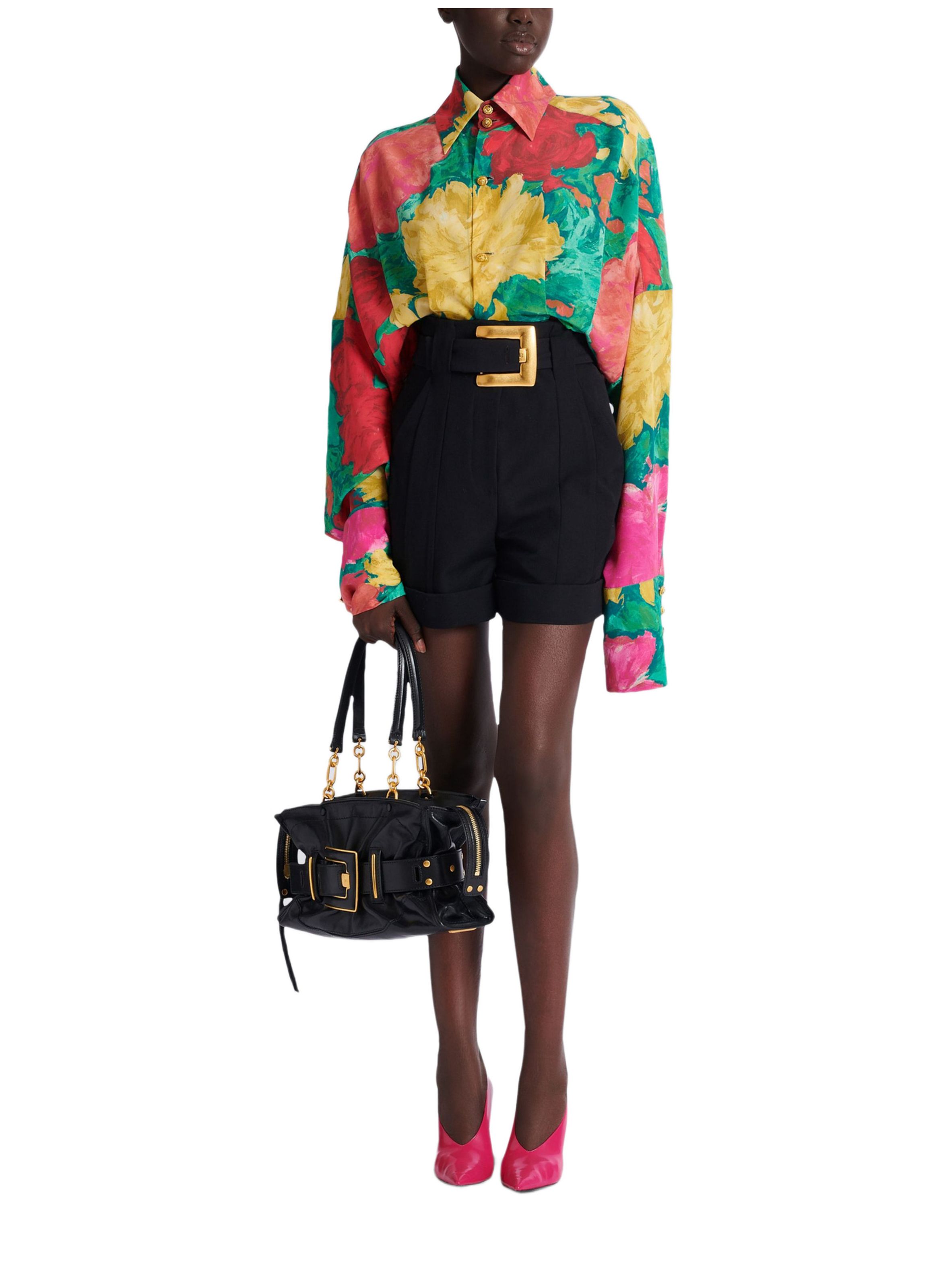 Robe-chemise en crêpe à imprimé roses BALMAIN Multicolore