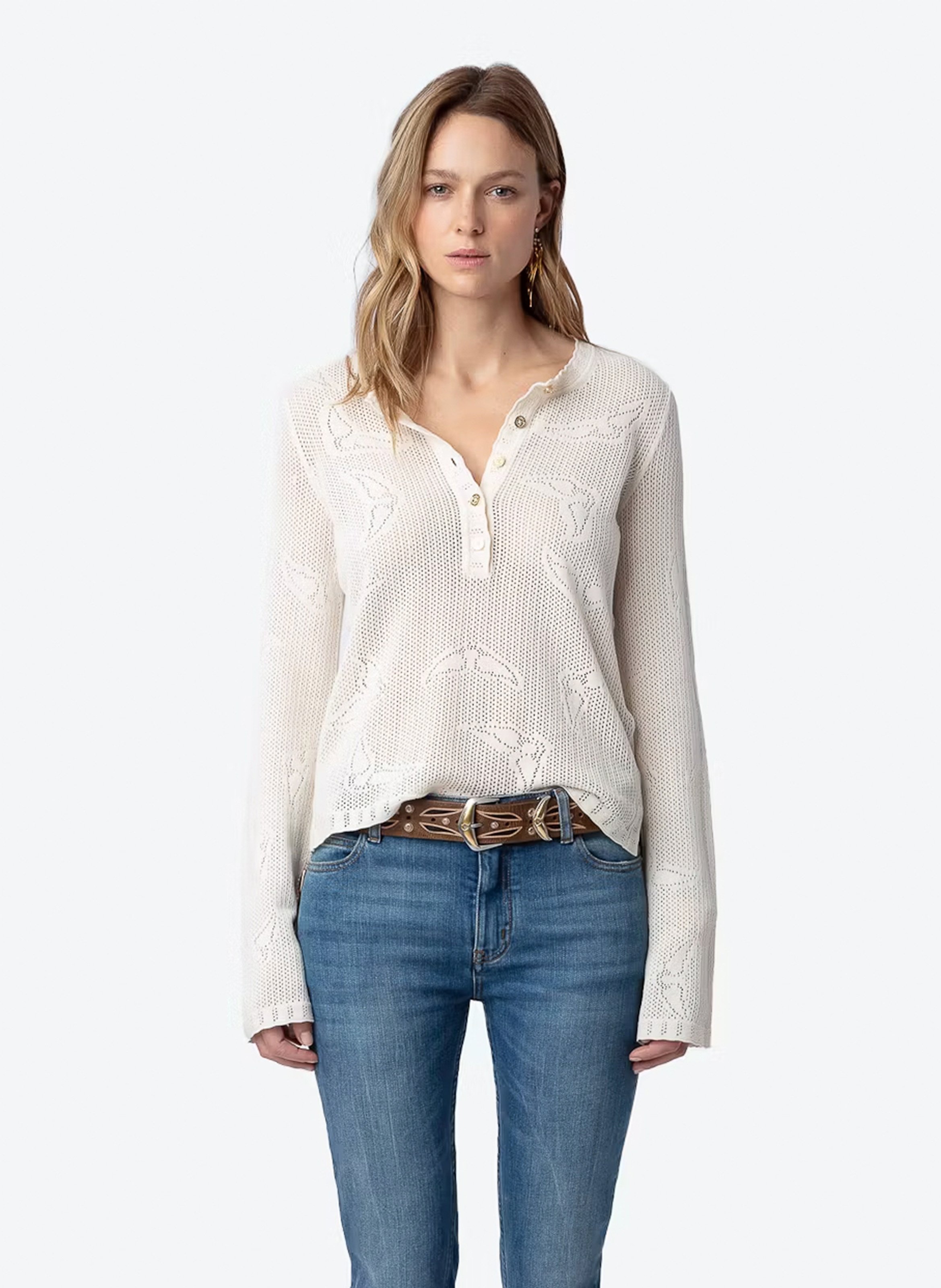 Pull en maille pointelle de coton bio salmyr ZADIG&VOLTAIRE Blanc
