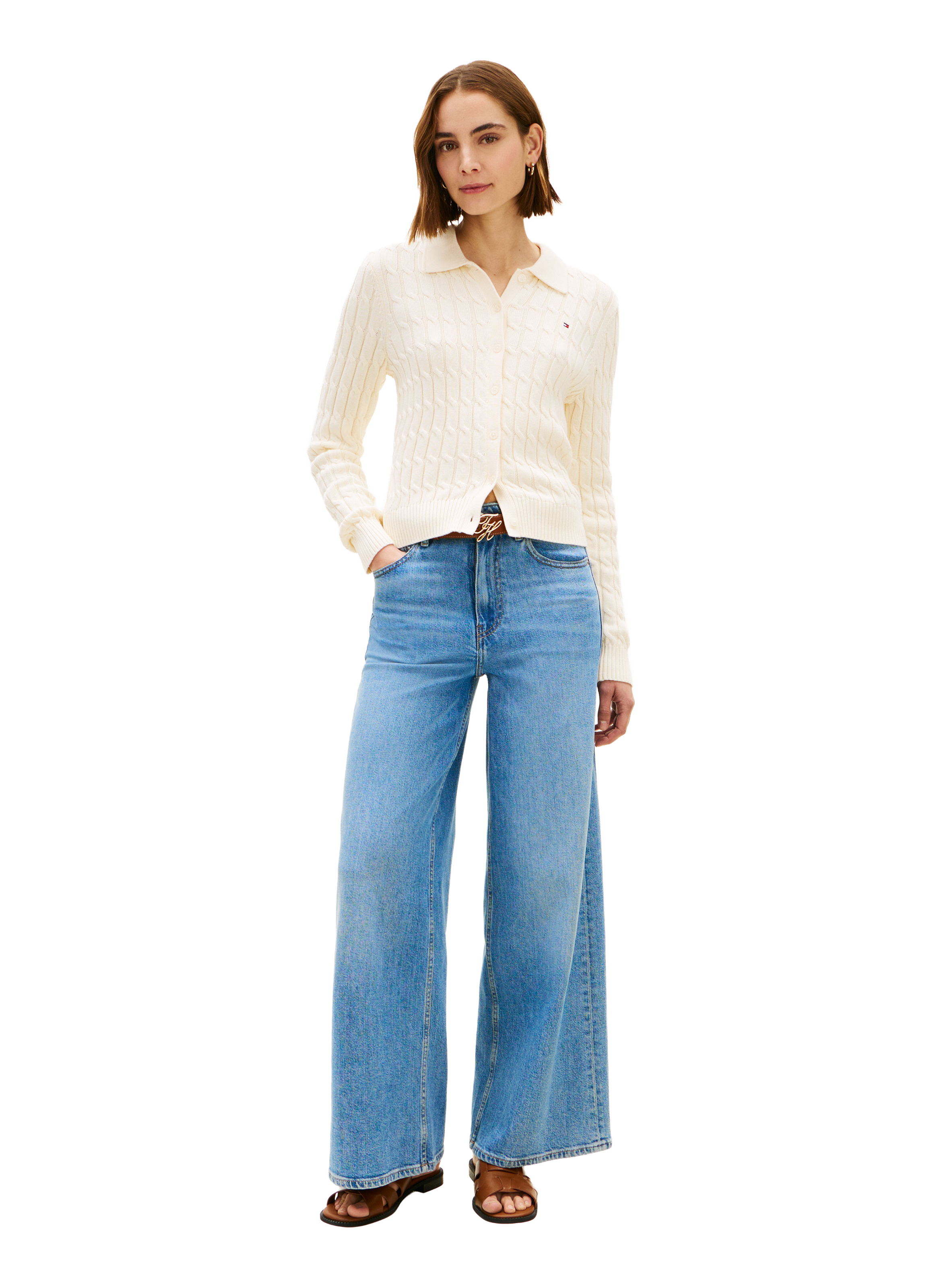 Ribbed cotton knit cardigan TOMMY HILFIGER Beige