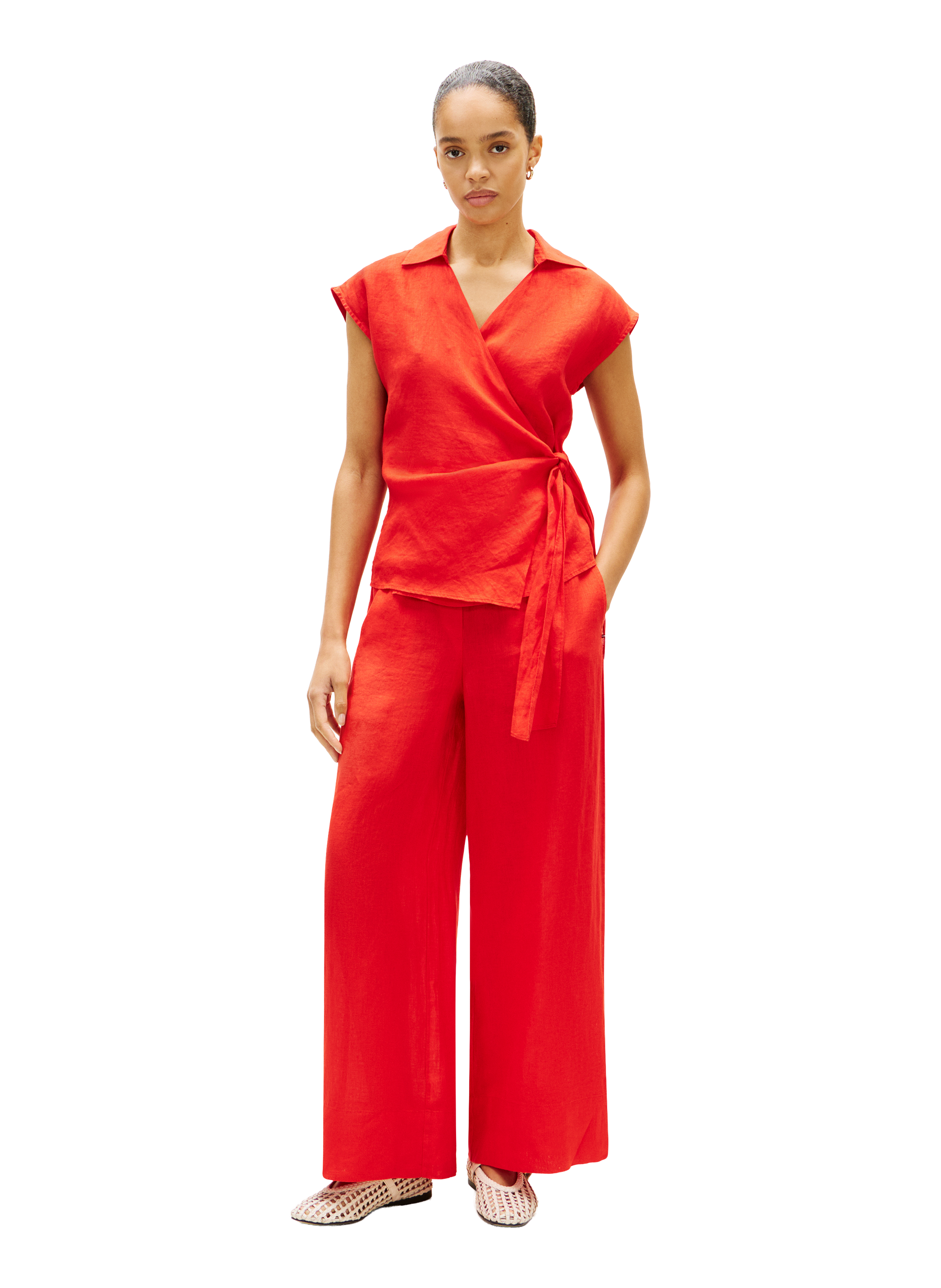 Pantalon ample imprimé en lin TOMMY HILFIGER Rouge