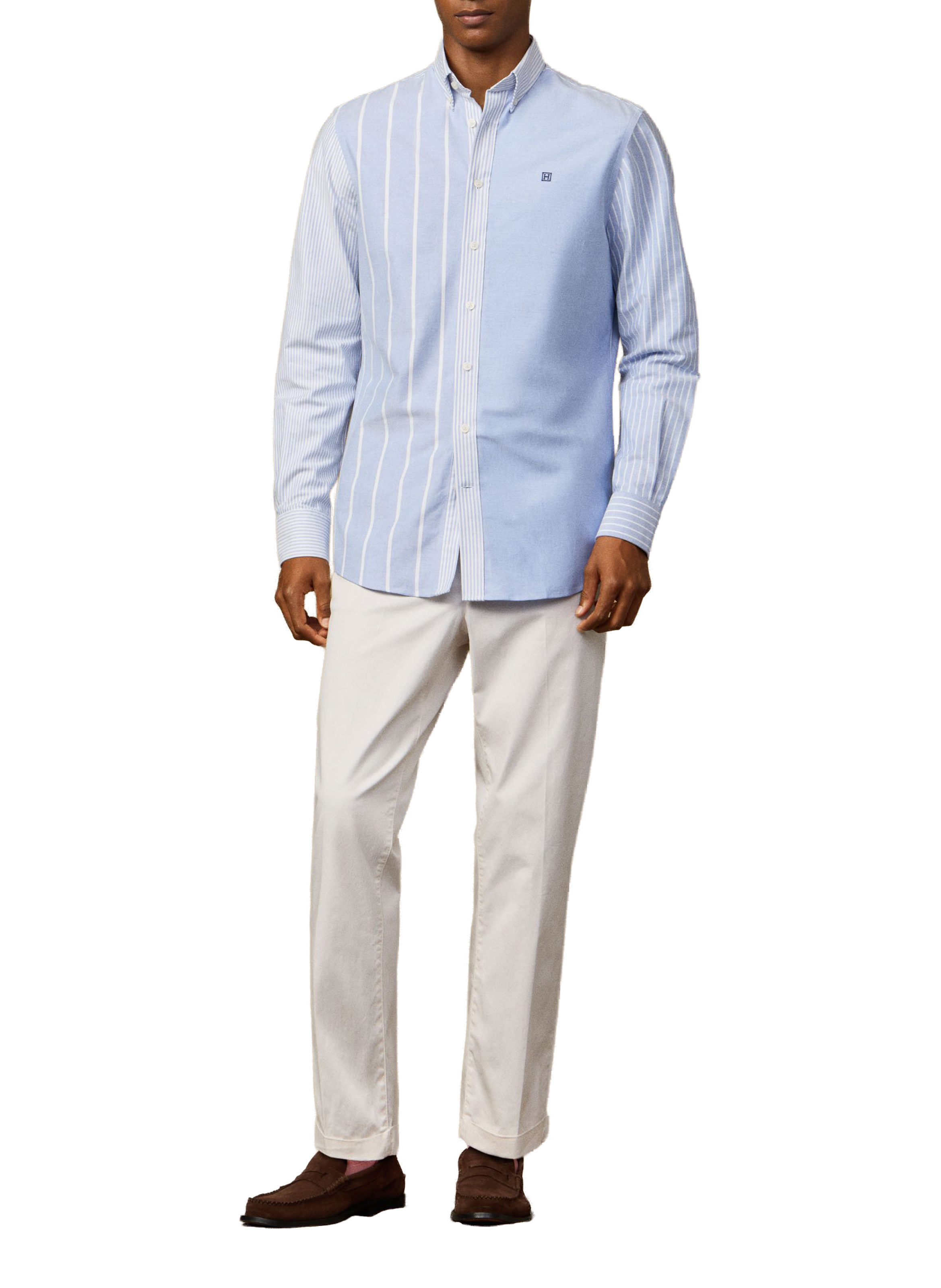 Patchwork straight cotton shirt HACKETT Blue