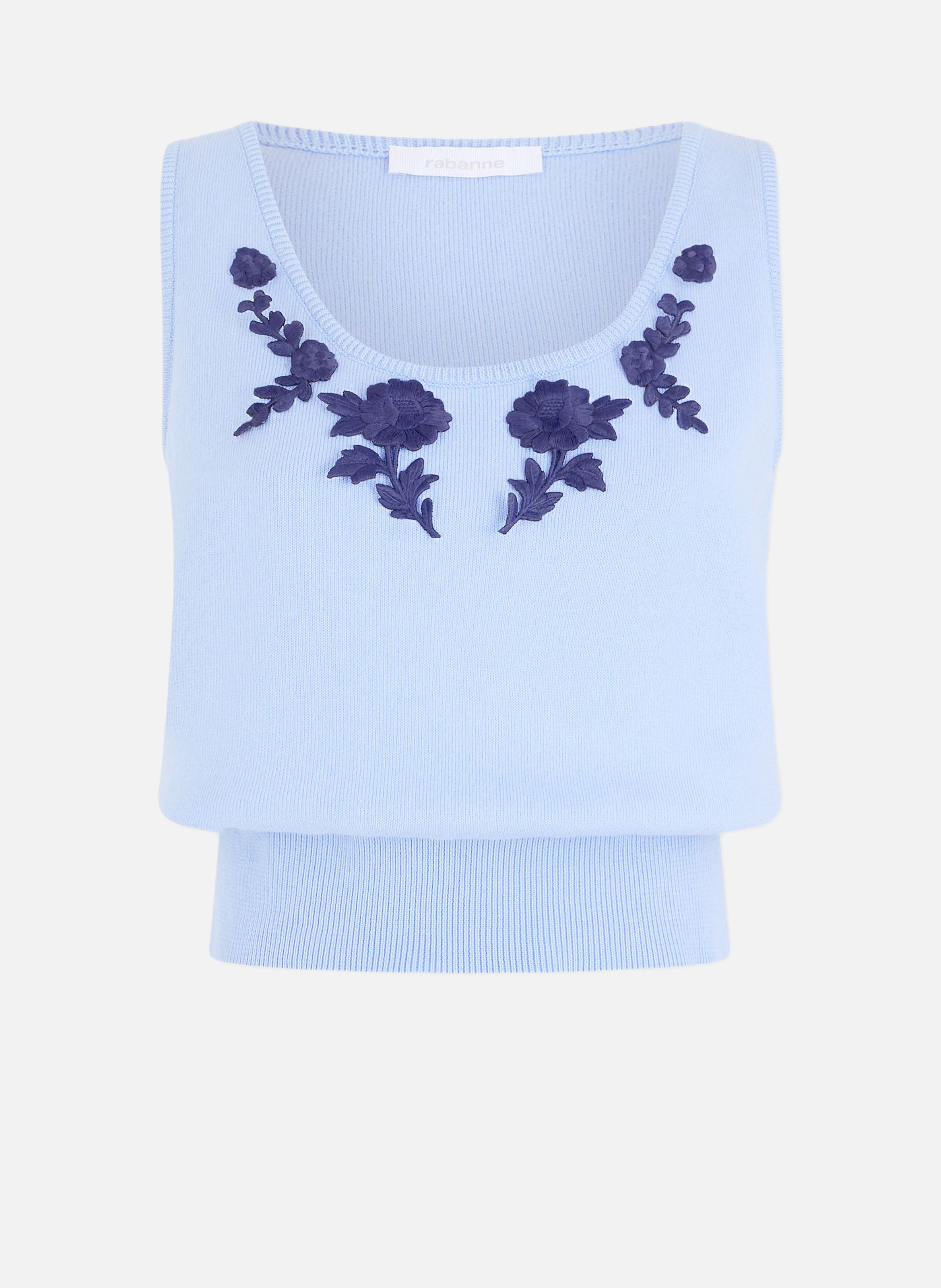 Débardeur en laine tricotée avec broderie florale RABANNE Bleu