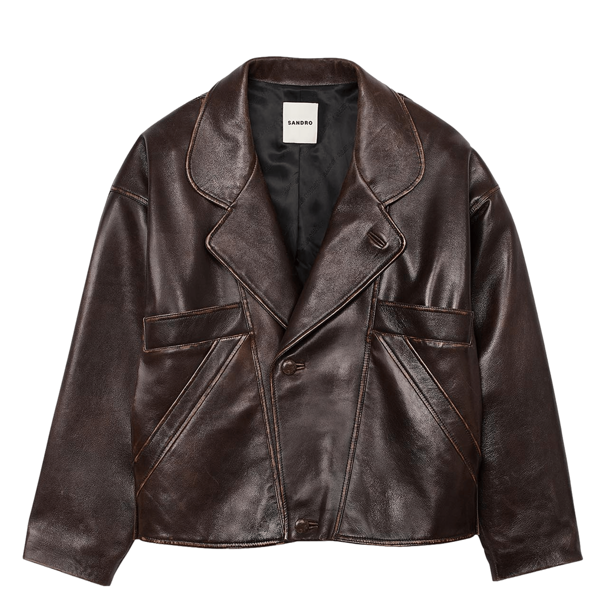 Veste col tailleur en cuir SANDRO Marron
