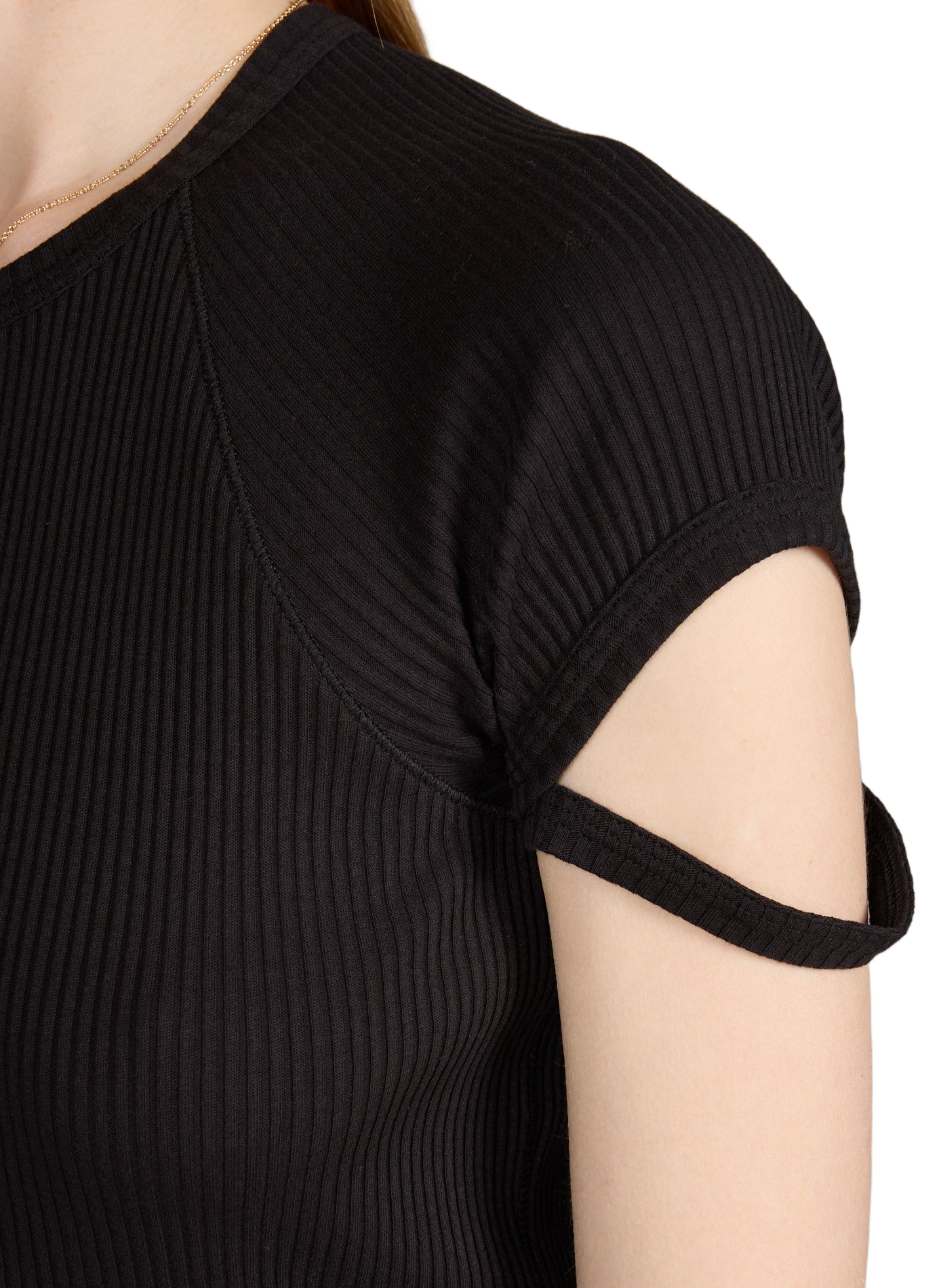 T-shirt côtelé à manches à découpe en coton mélangé HELMUT LANG Noir