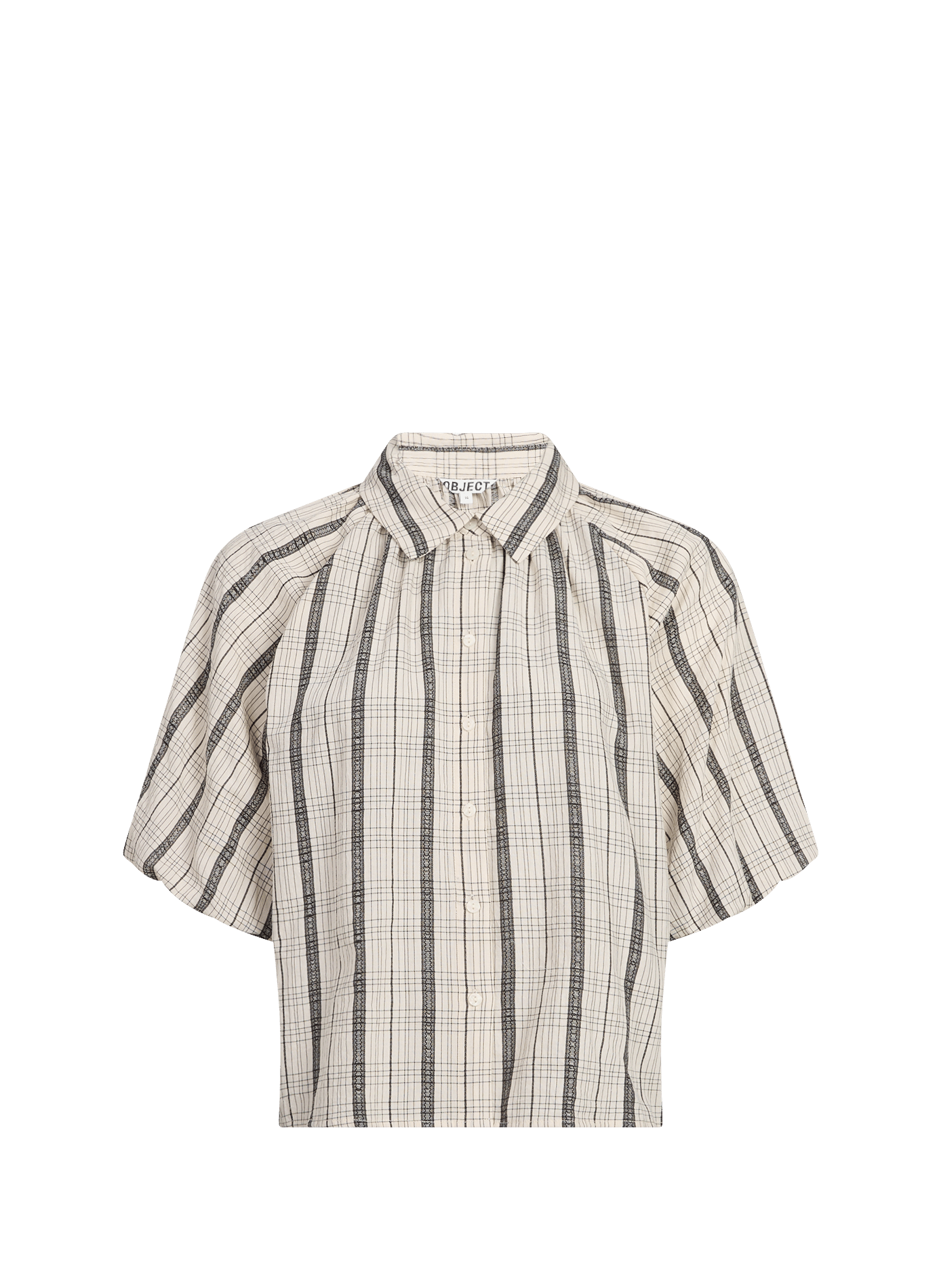 Chemise manches courtes à carreaux en coton mélangé OBJECT Beige