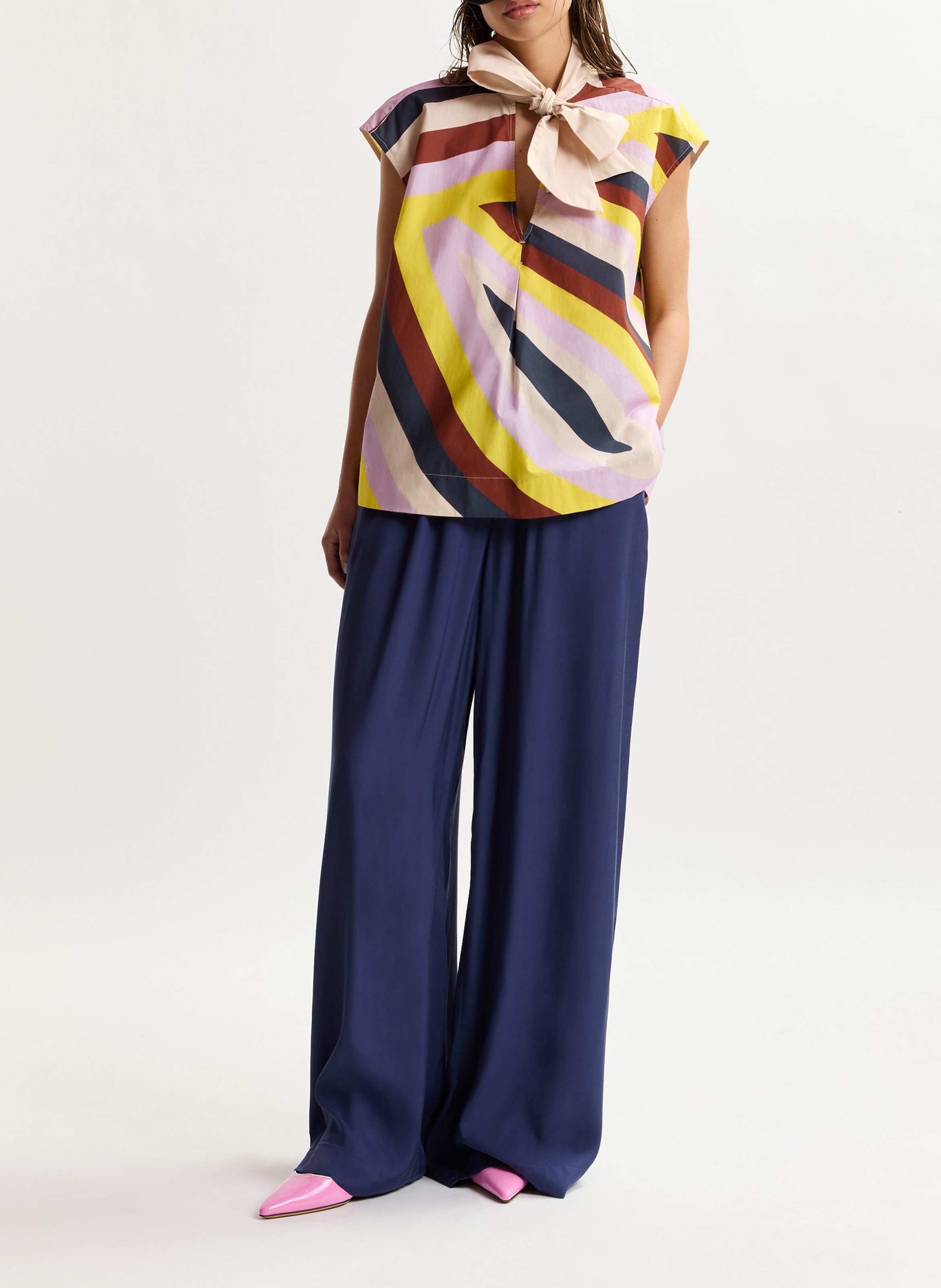 Pantalon taille haute large uni jargate Bleu
