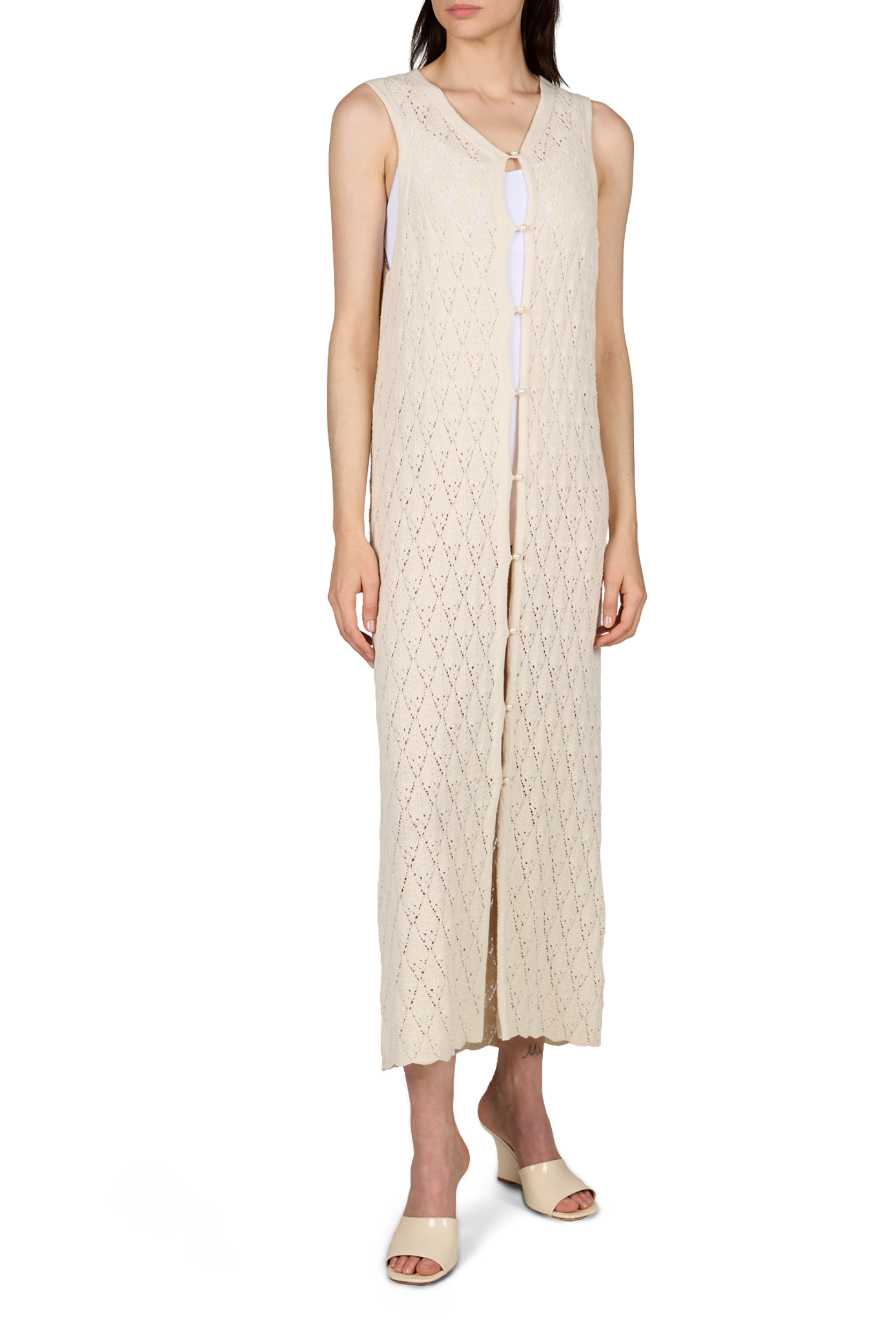 Robe longue en maille en coton mélangé OBJECT Beige