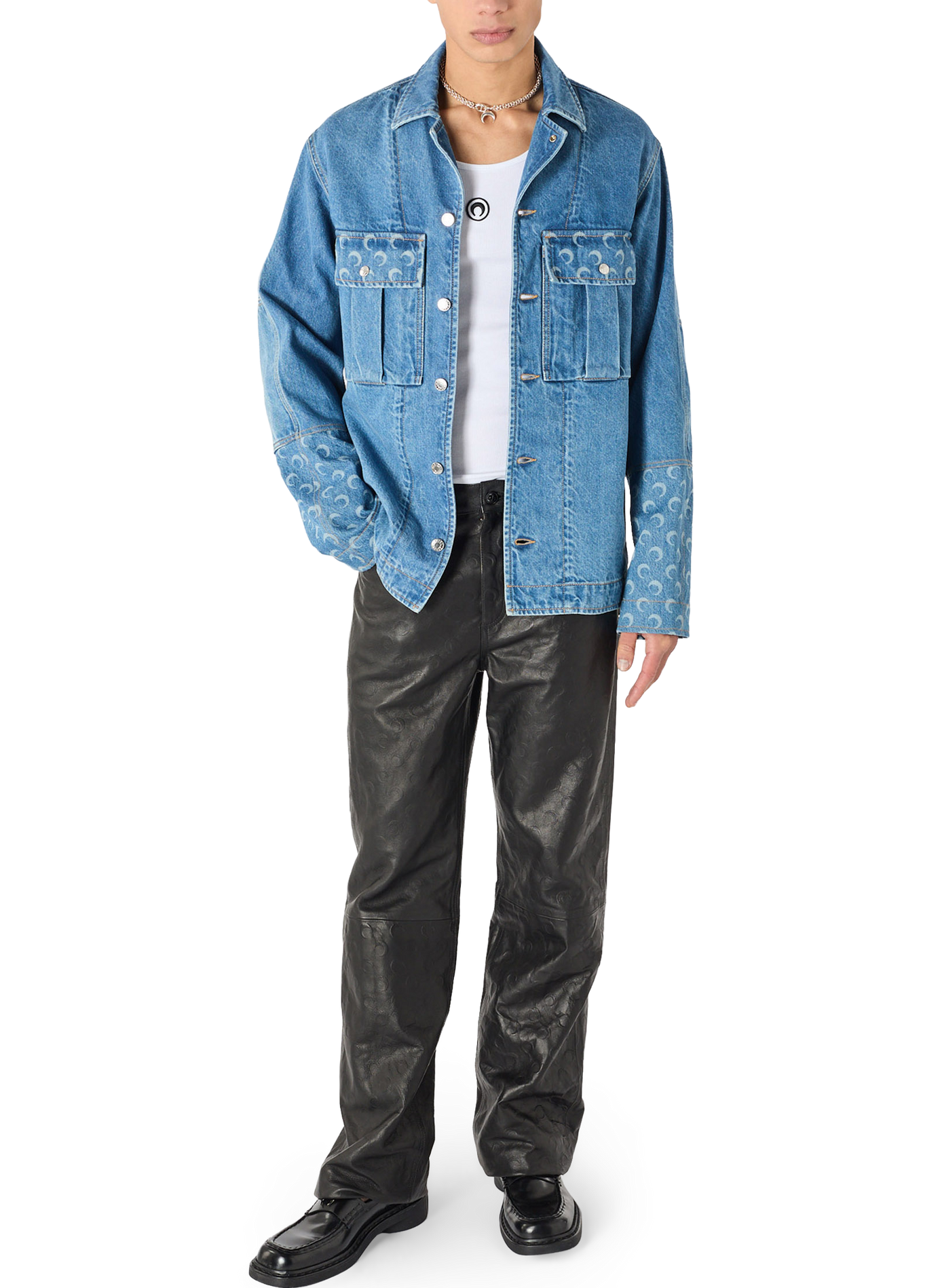 Veste trucker en denim bleu clair coton biologique MARINE SERRE Bleu