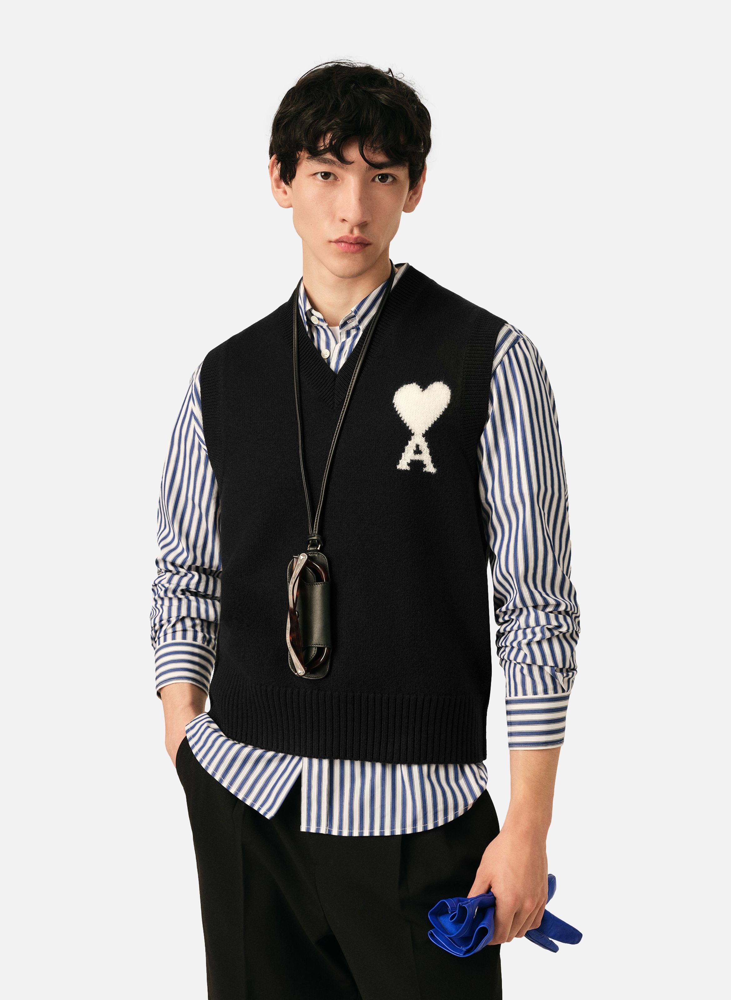 Pull unisexe en laine sans manches ami de coeur AMI PARIS Noir