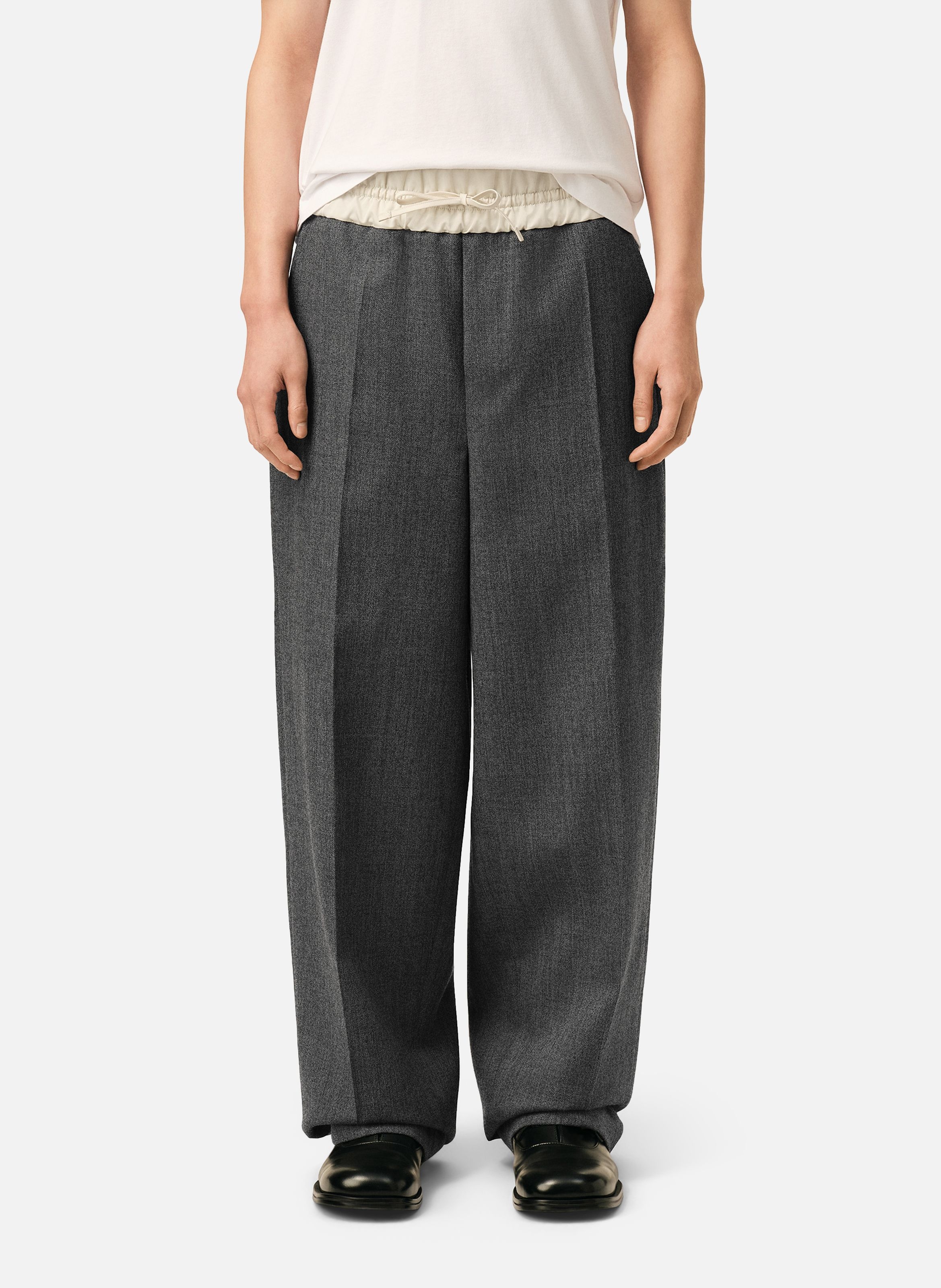 Pantalon en laine et satin taille élastiquée AMI PARIS Gris