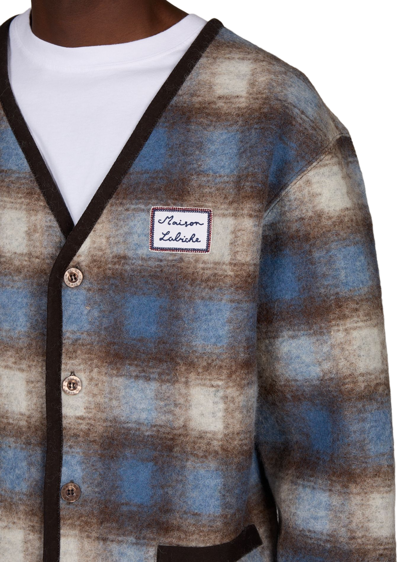 Barroux Karo-Wollmischung Cardigan. MAISON LABICHE Braun