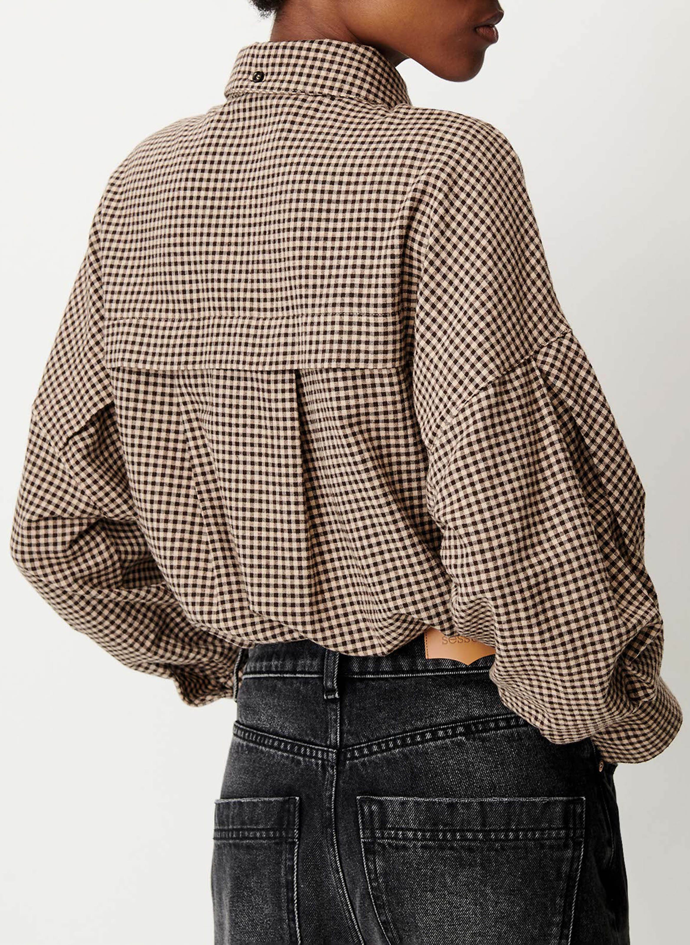 Chemise droite col classique à carreaux avec noeud cecily SESSUN Beige