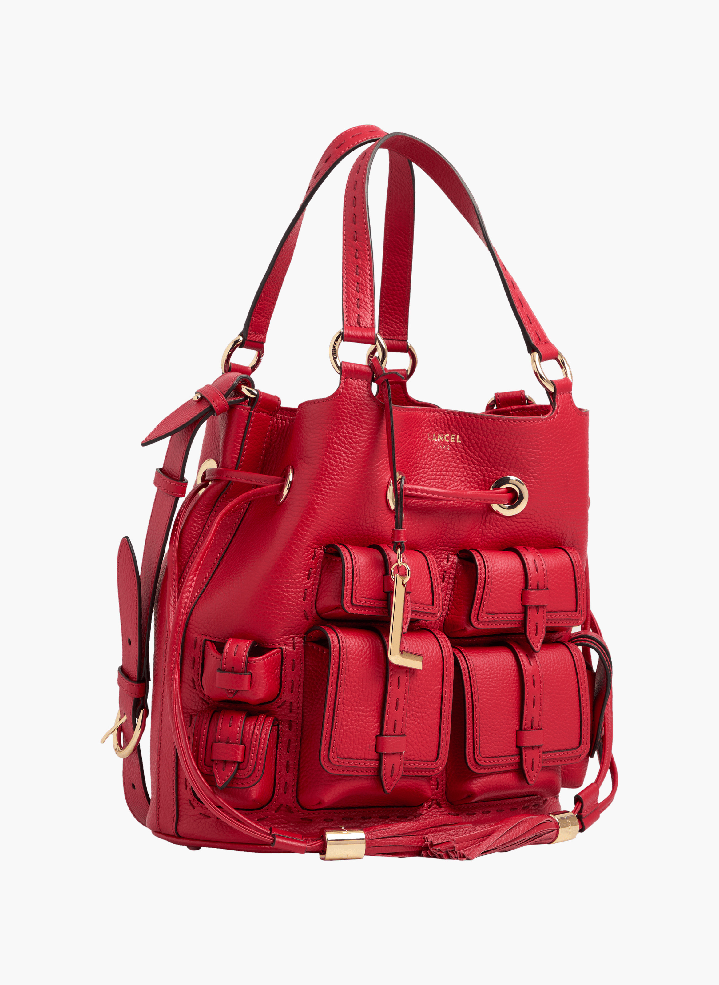 Sac seau premier flirt de lancel en animation 150y multipoches : cuir de vachette graine LANCEL Rouge