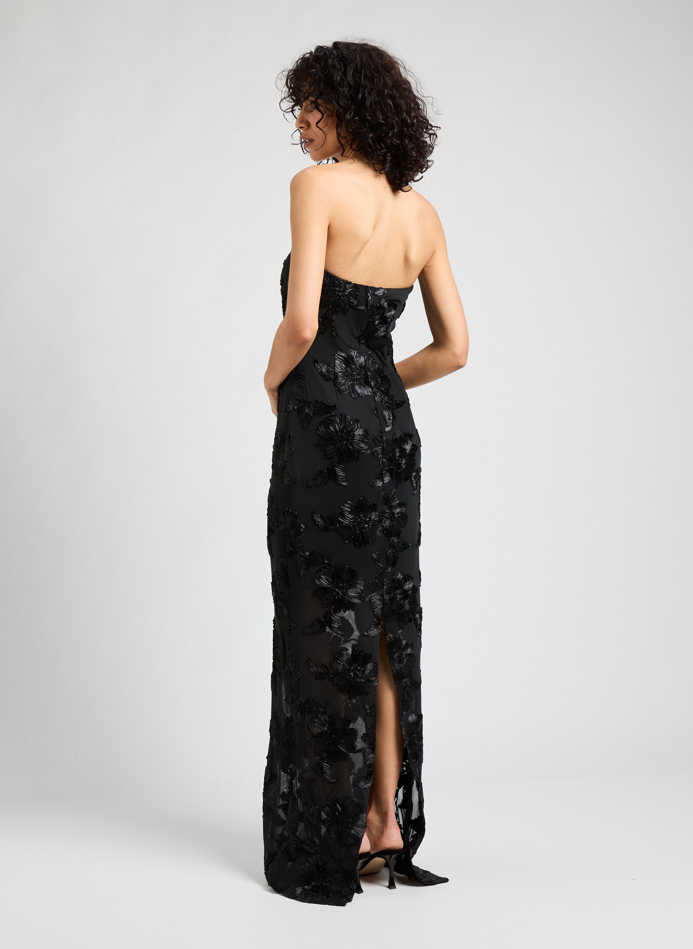 Robe longue en tulle fleurie ROTATE Noir
