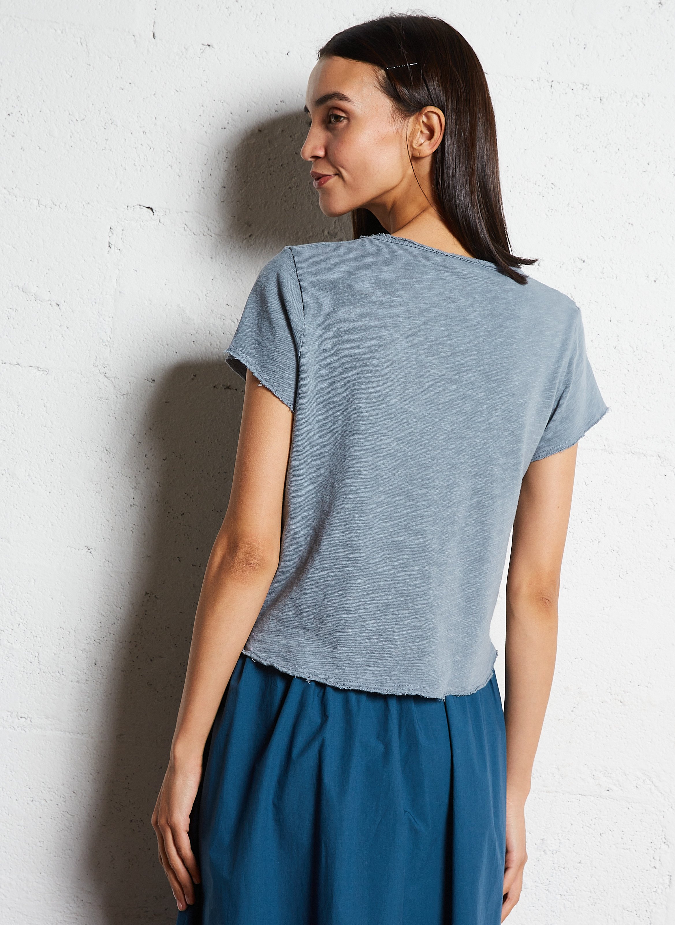 Tee-shirt droit col v en coton sonoma AMERICAN VINTAGE Gris