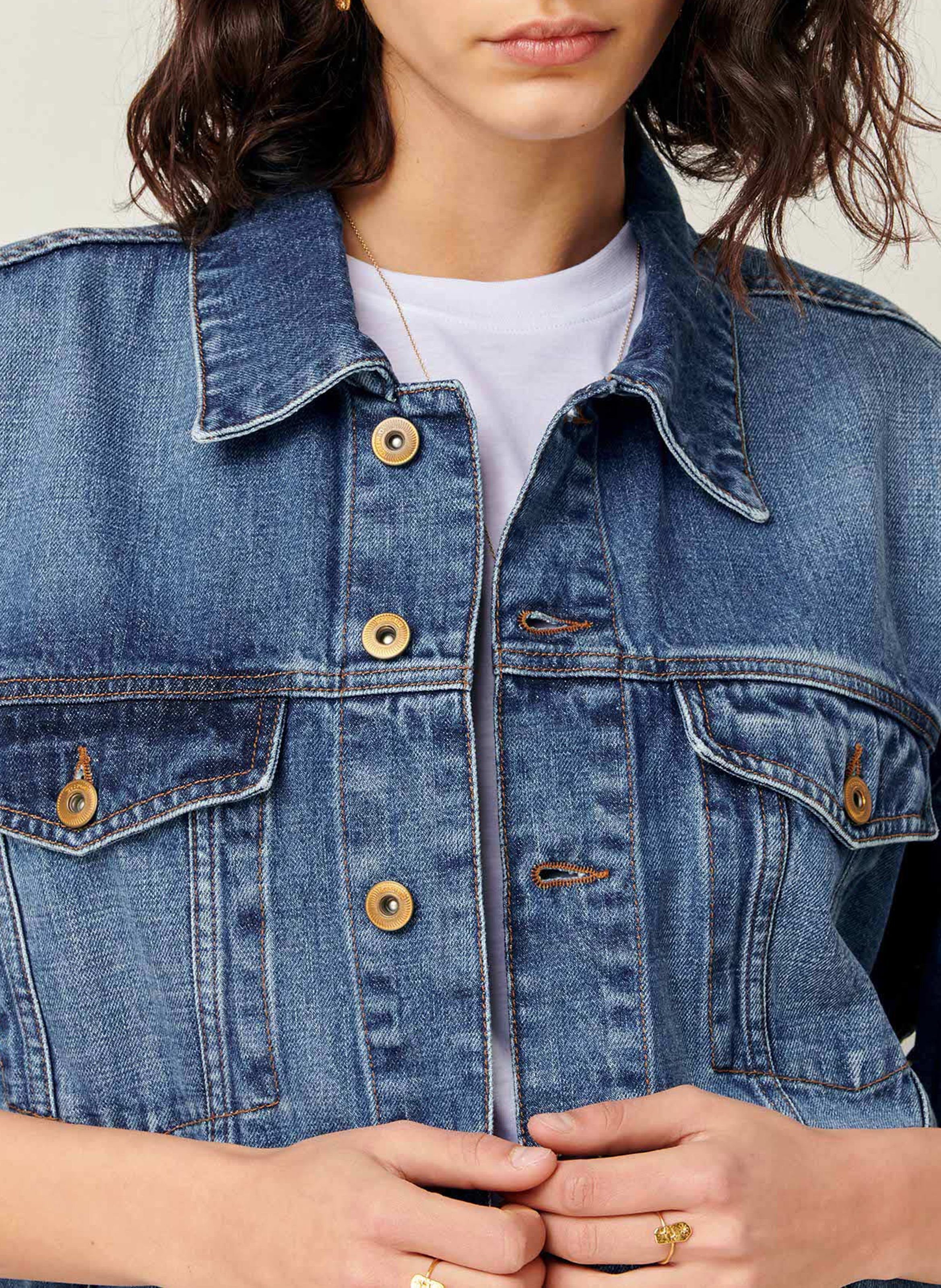 Veste denim délavé ample en coton costello SESSUN Bleu