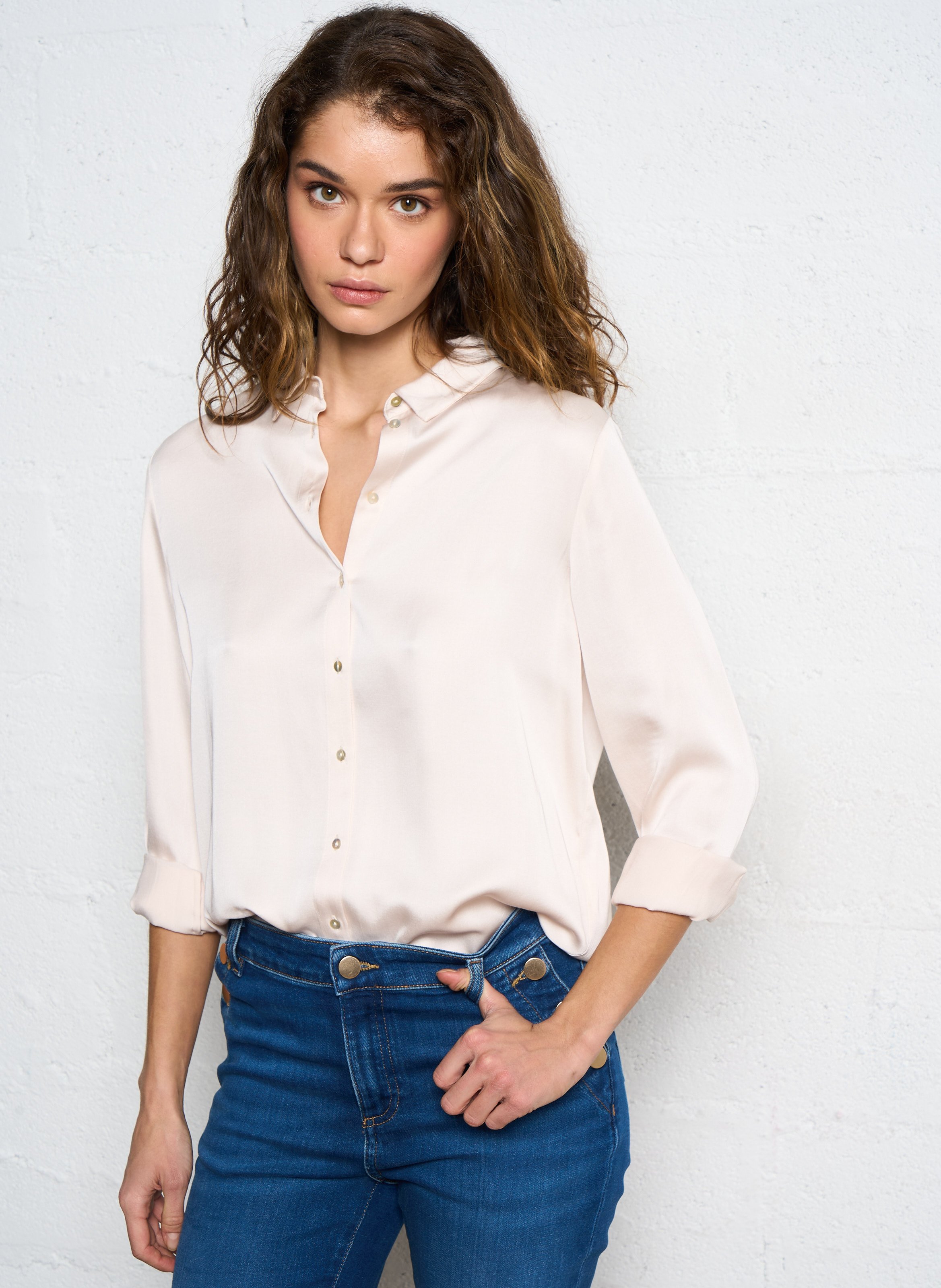 Chemise droite col classique satinée carla MAISON 123 Beige