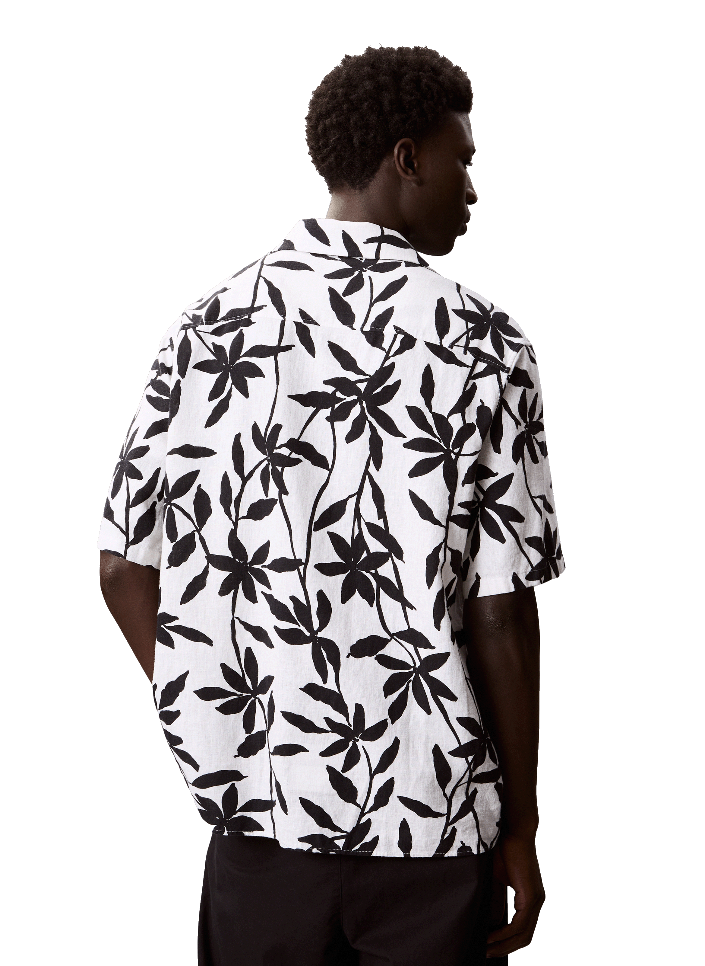 Chemise à motif en coton et lin CALVIN KLEIN Blanc