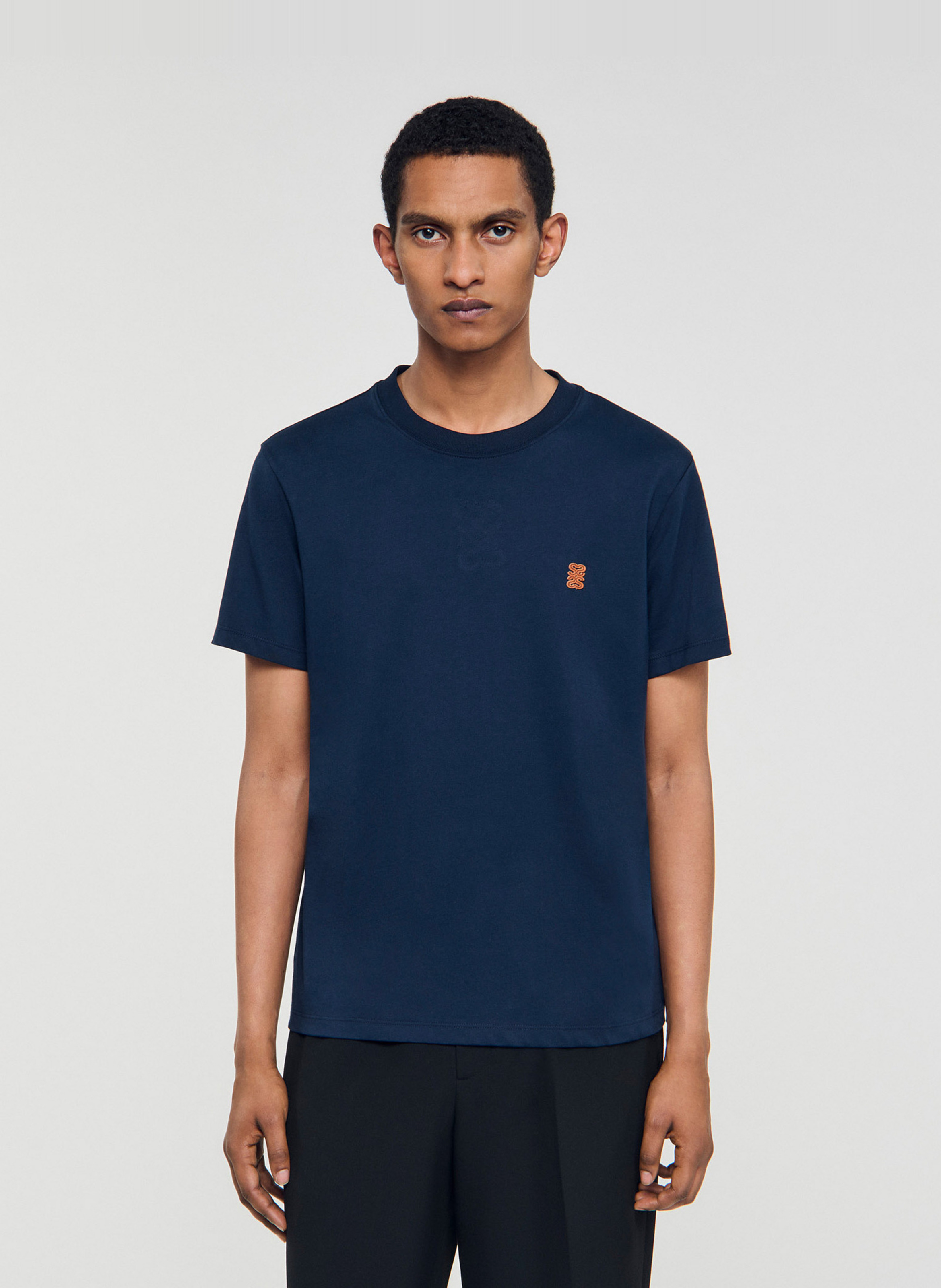 Tee-shirt col rond en coton SANDRO Bleu