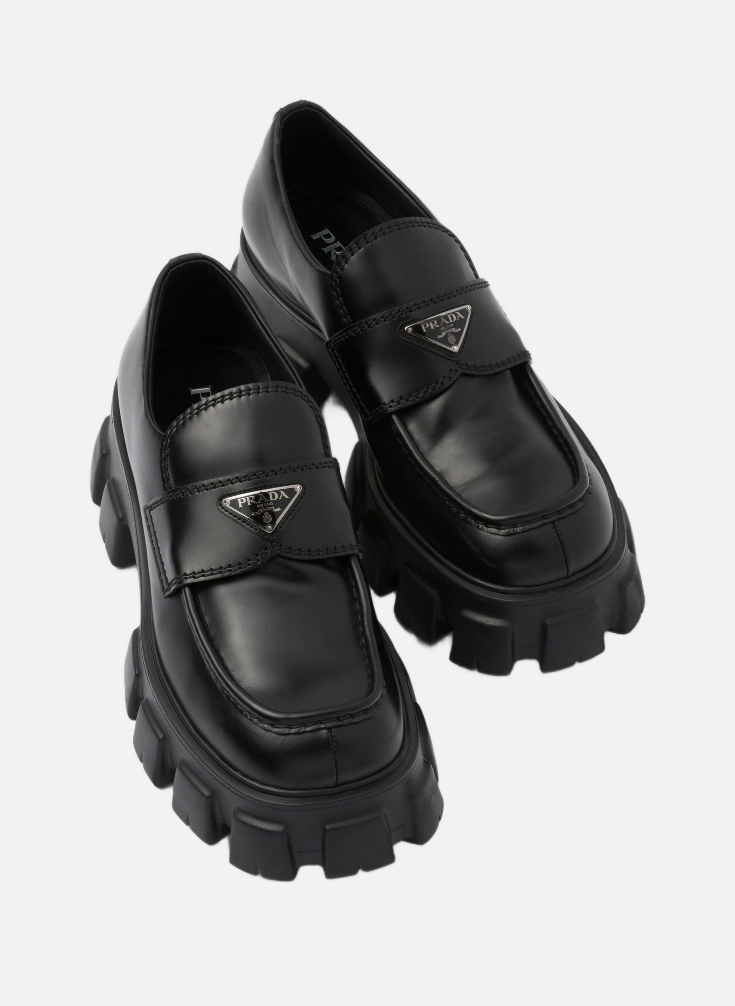 Mocassins monolith en cuir brossé PRADA Noir