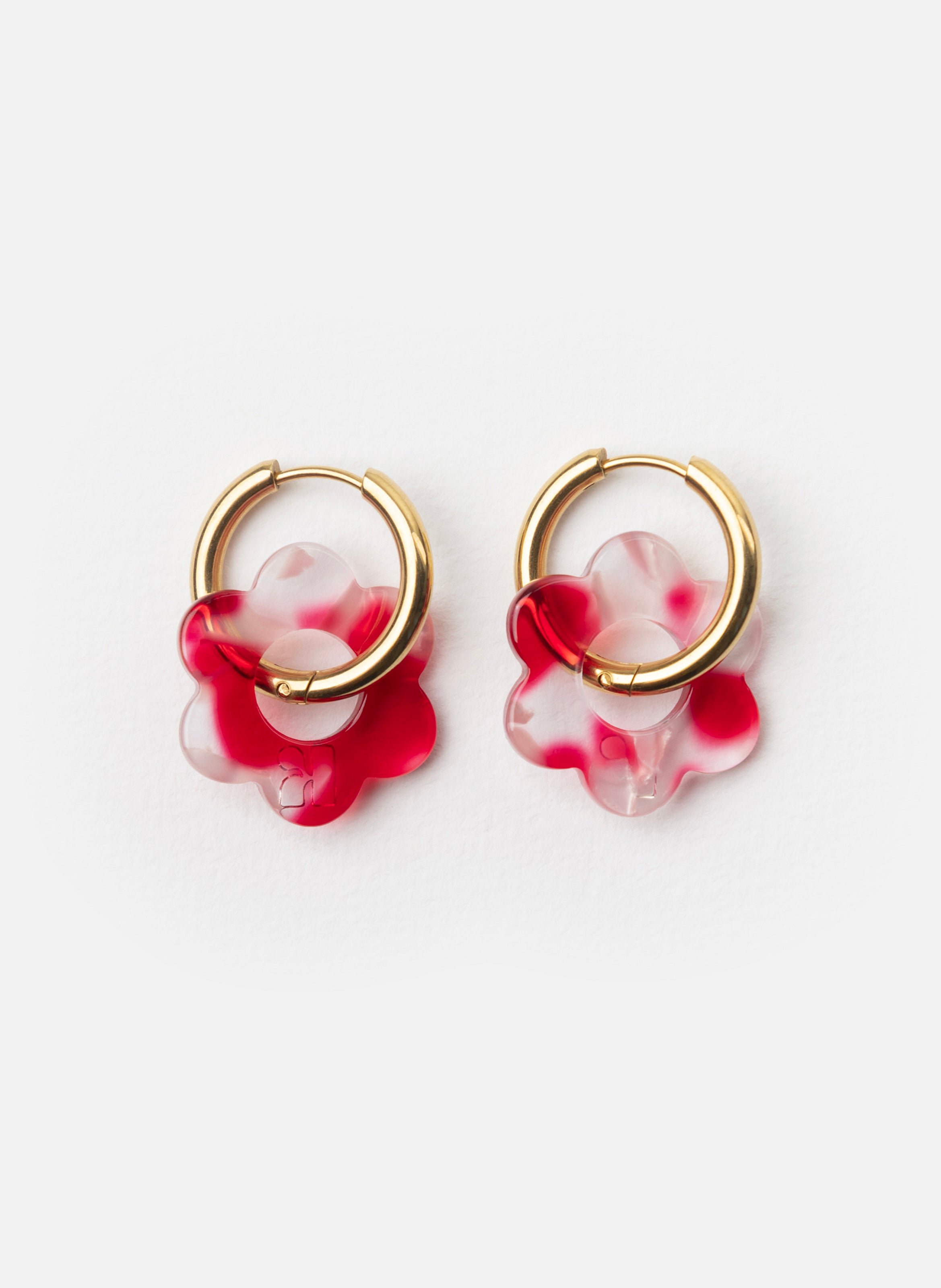 Boucles d'oreilles baby fleurette avec anneaux en acier inoxydable doré KURAGE GINZA Rouge